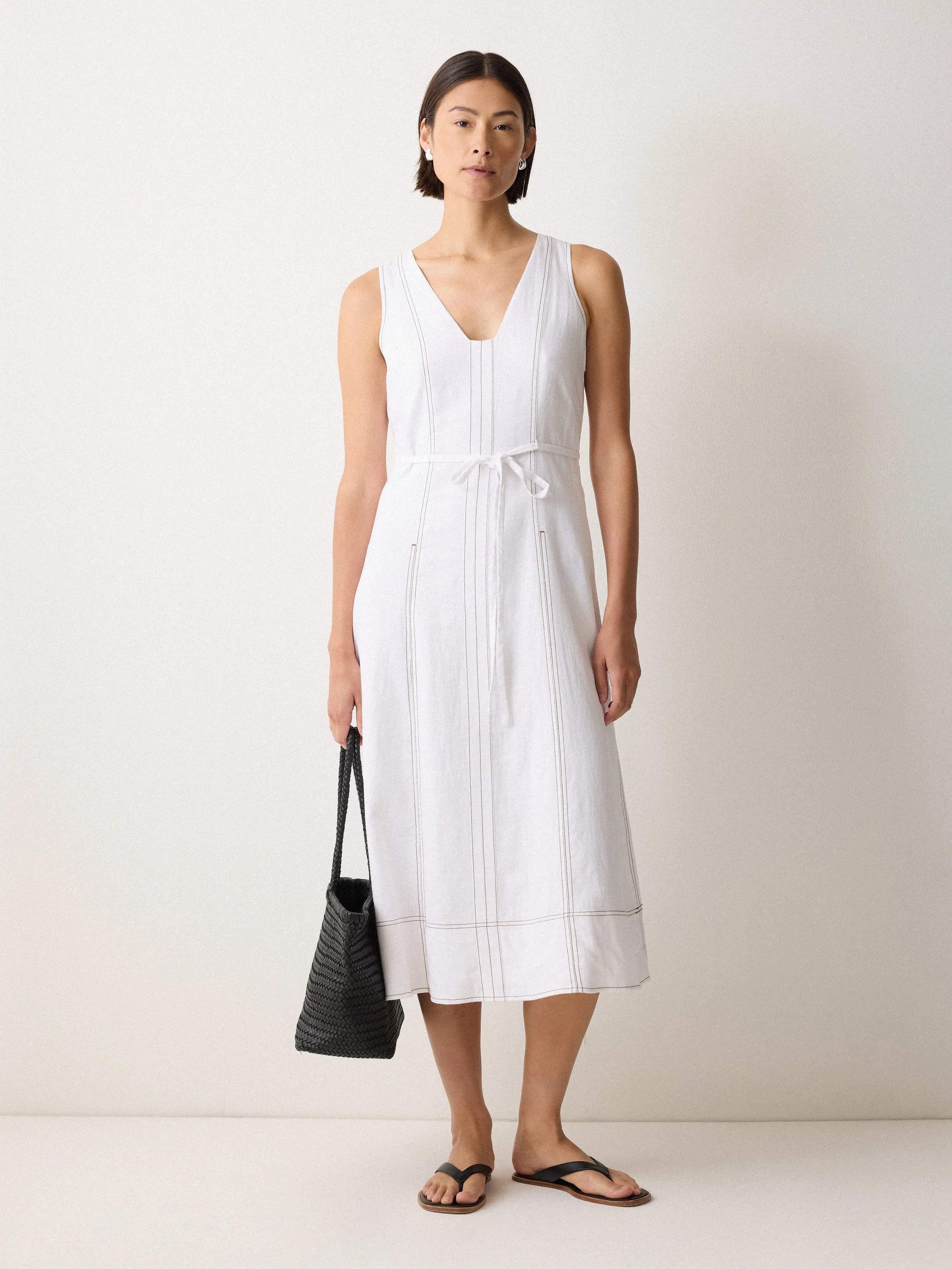Linen Viscose Stitch Dress | White sold by Jigsaw product image thumbnail 3