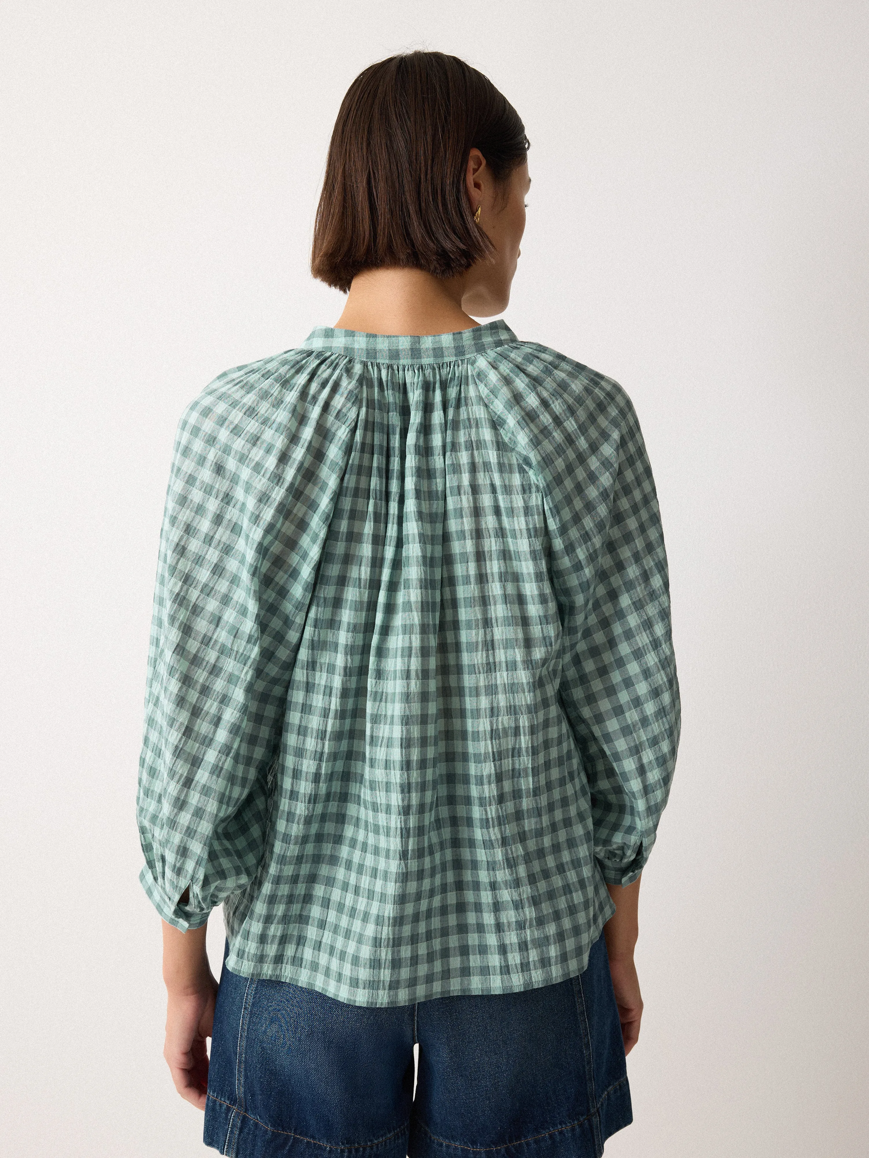 V Neck Checked Relaxed Blouse | Green sold by Jigsaw product image thumbnail 5