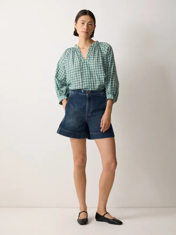 V Neck Checked Relaxed Blouse | Green sold by Jigsaw