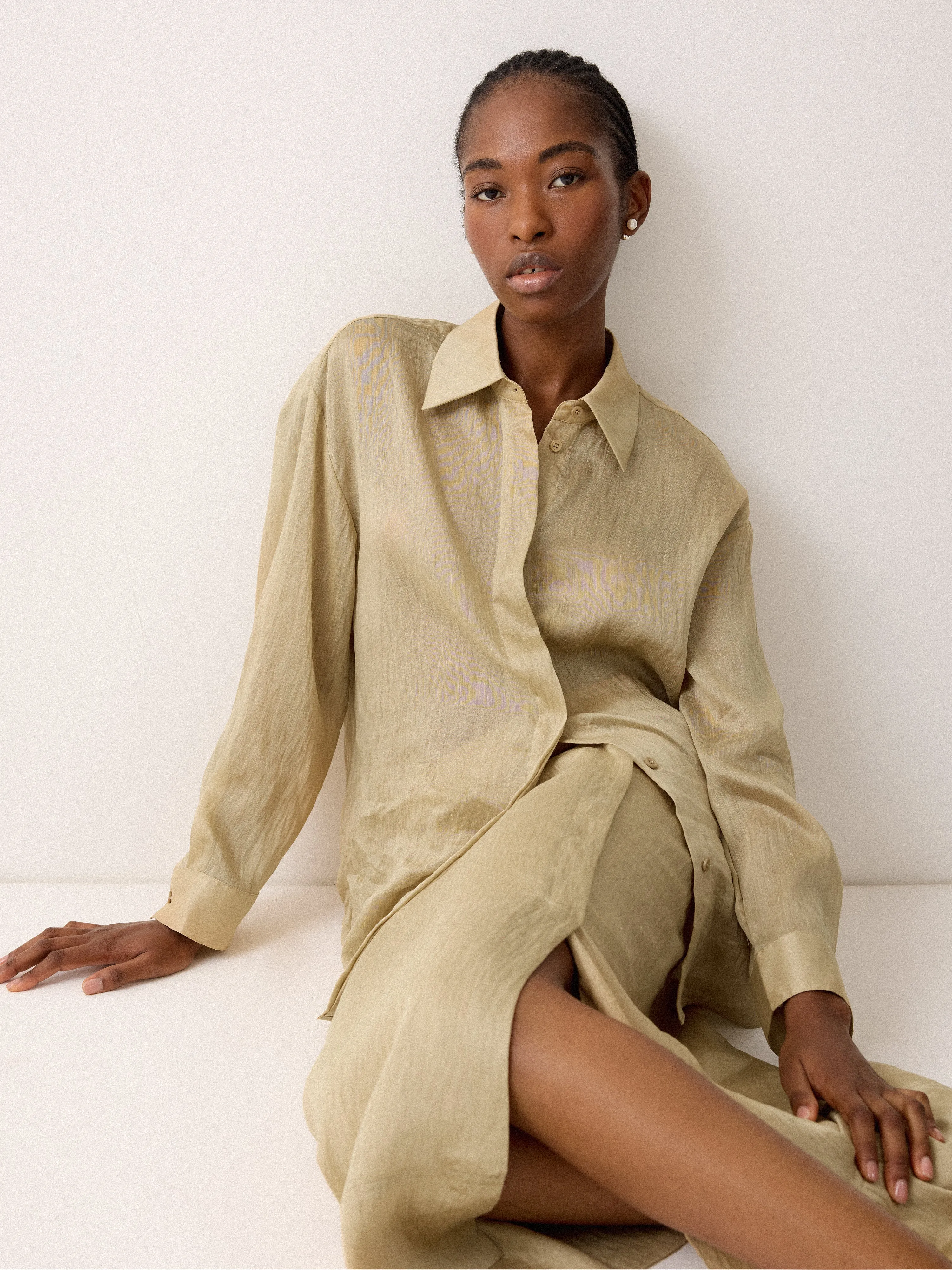 Textured Cocoon Shirt | Cream sold by Jigsaw product image thumbnail 2