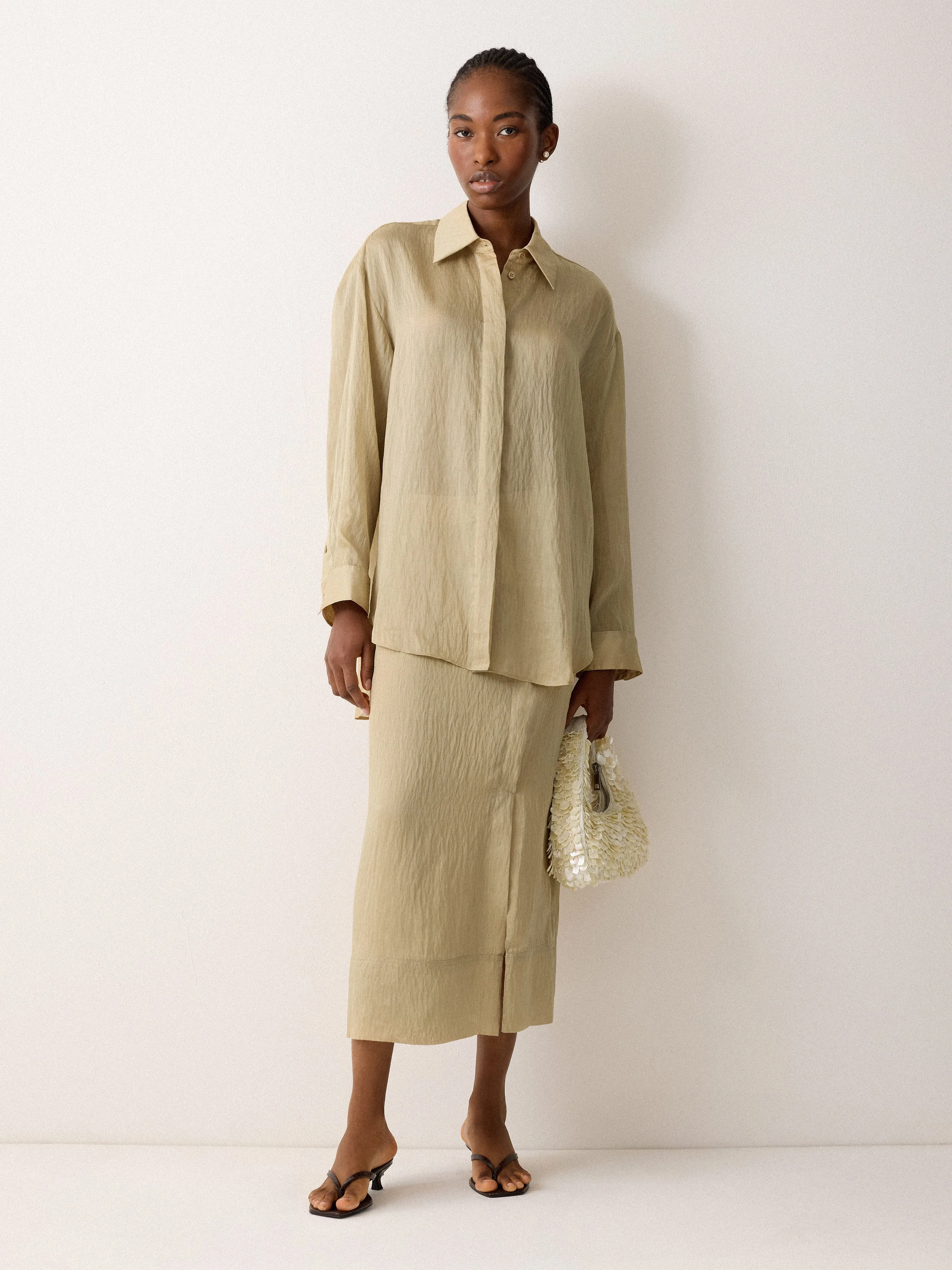 Textured Cocoon Shirt | Cream sold by Jigsaw product image thumbnail 3