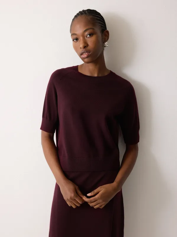 Fine Merino Raglan T-shirt | Burgundy sold by Jigsaw