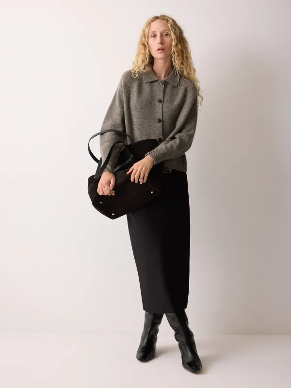 Wool Blend Collar Cardigan | Taupe sold by Jigsaw