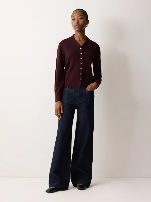 Fine Merino Cardigan Top | Burgundy sold by Jigsaw