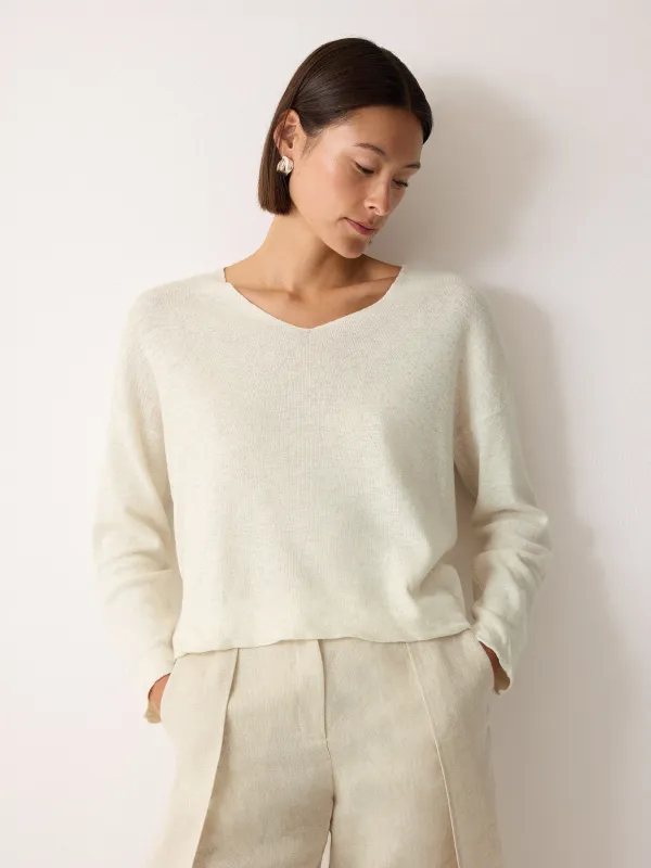 Linen Cotton Twist Hem Jumper | Ivory sold by Jigsaw