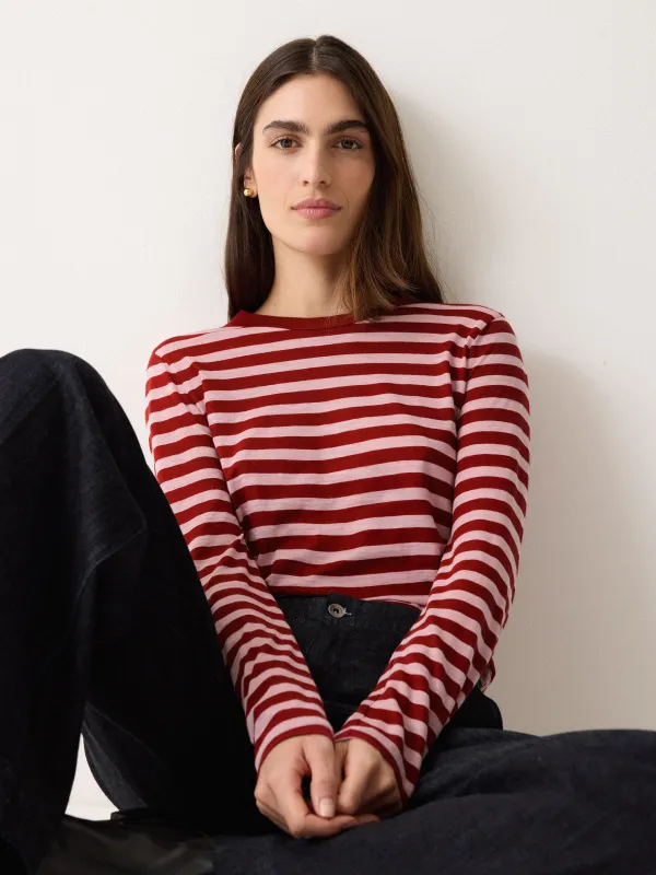 Cotton Stripe Long Sleeve Tee | Pink sold by Jigsaw