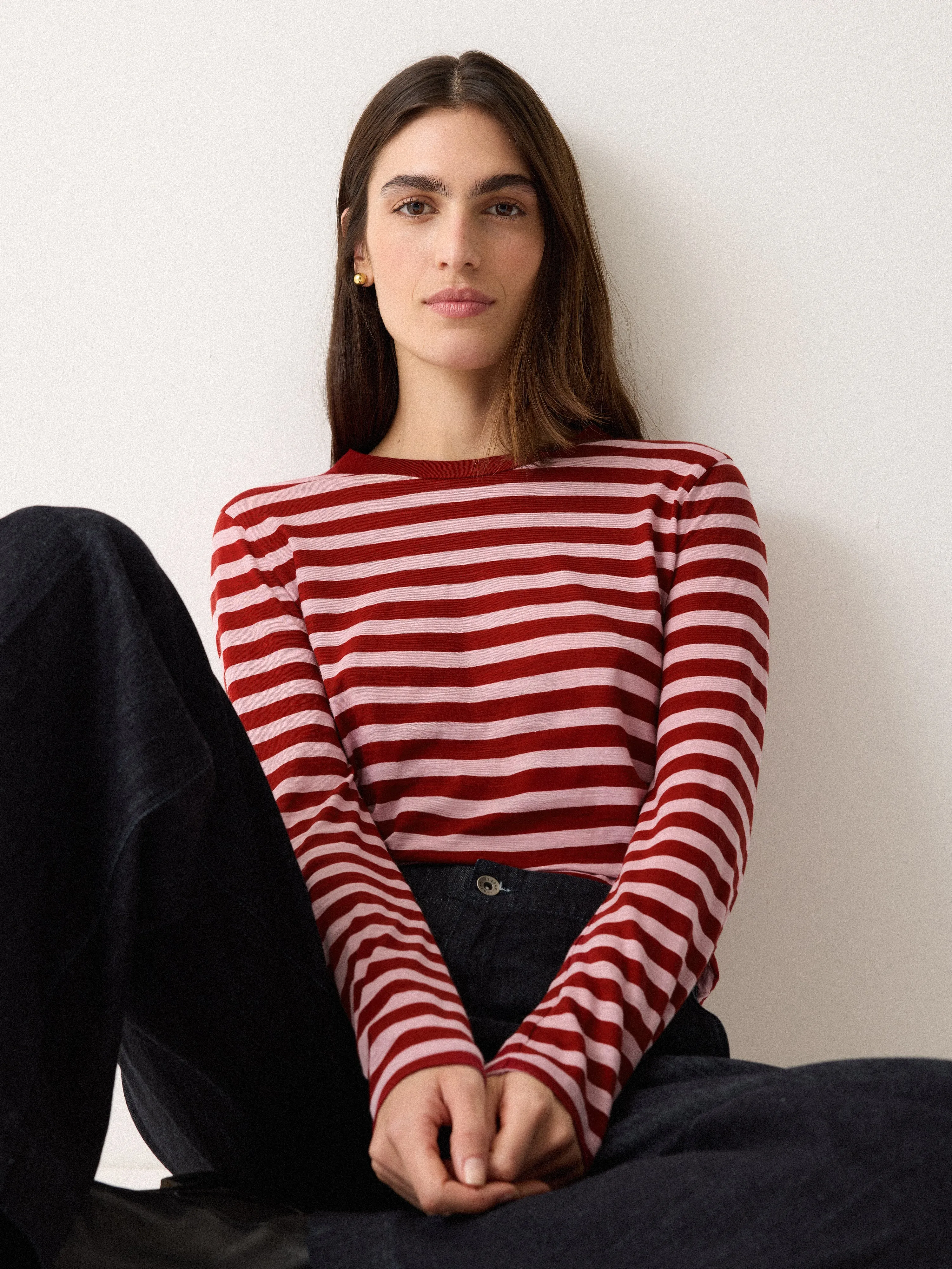Cotton Stripe Long Sleeve Tee | Pink sold by Jigsaw