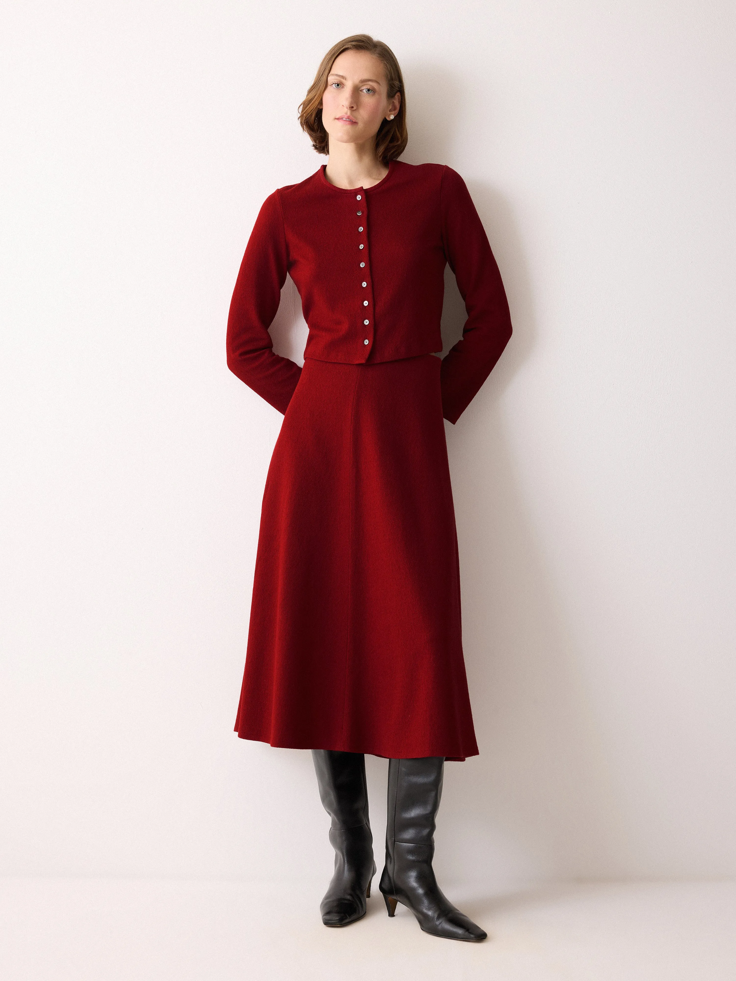 Textured Jersey A Line Skirt | Red sold by Jigsaw