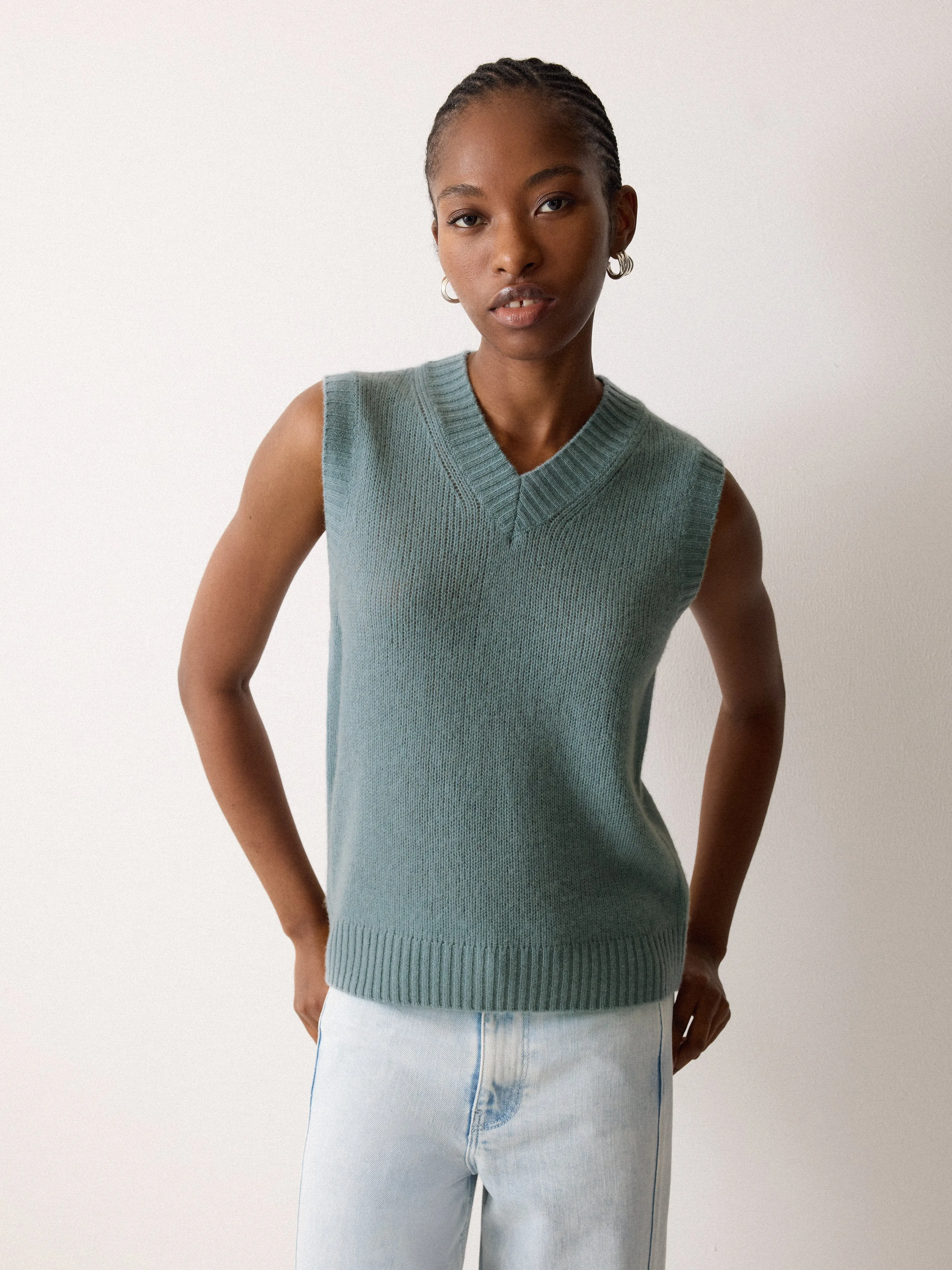Cloud Cashmere V Tank | Blue sold by Jigsaw