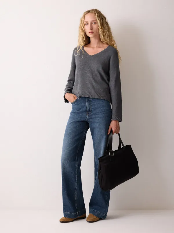 Linen Cotton Twist Hem Jumper | Grey sold by Jigsaw