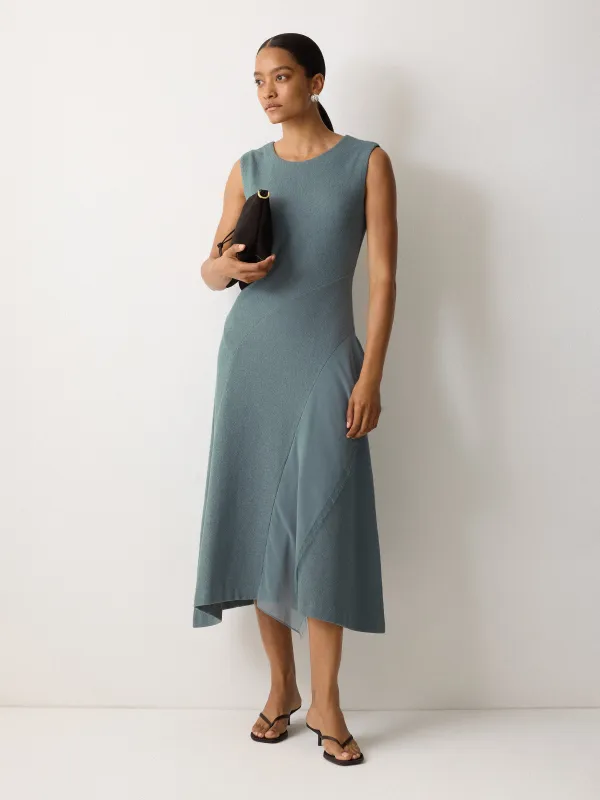 Georgette Ruffle Jersey Dress | Blue sold by Jigsaw