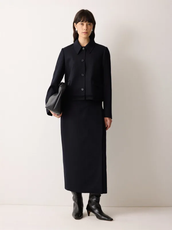 Grosgrain Trim Wrap Skirt | Dark Navy sold by Jigsaw