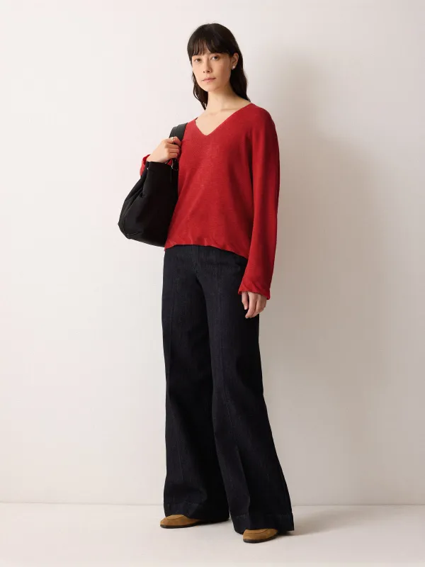Linen Cotton Twist Hem Jumper | Red sold by Jigsaw