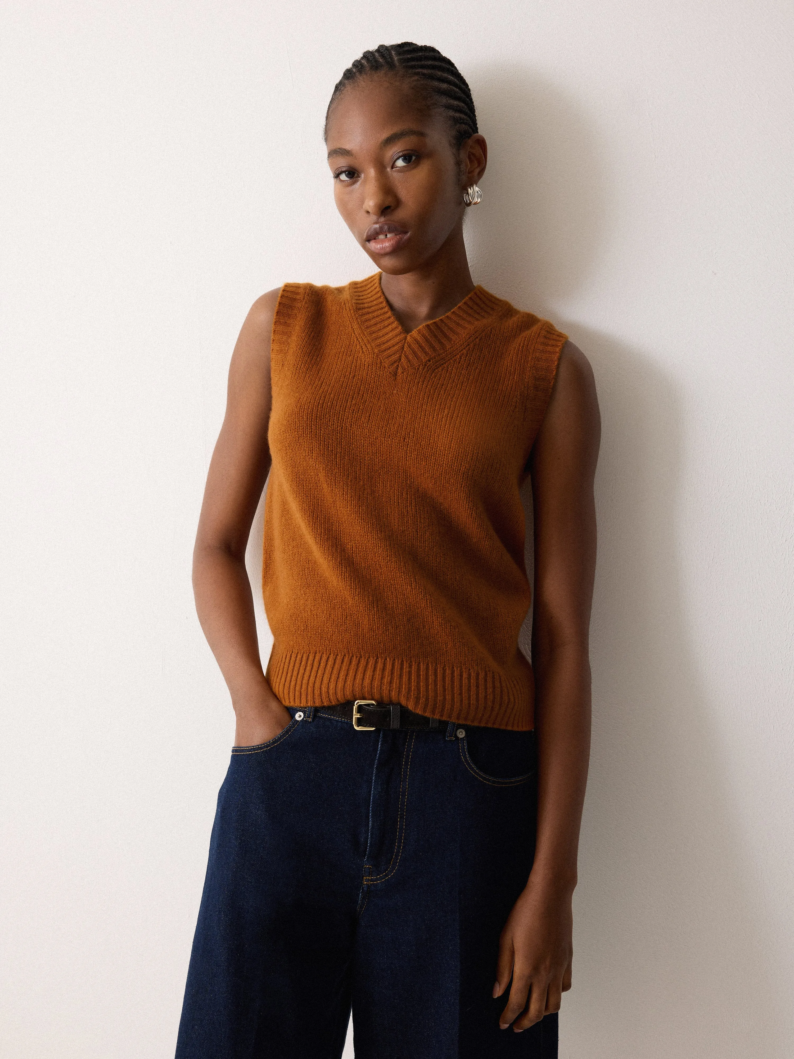 Cloud Cashmere V Tank | Orange sold by Jigsaw