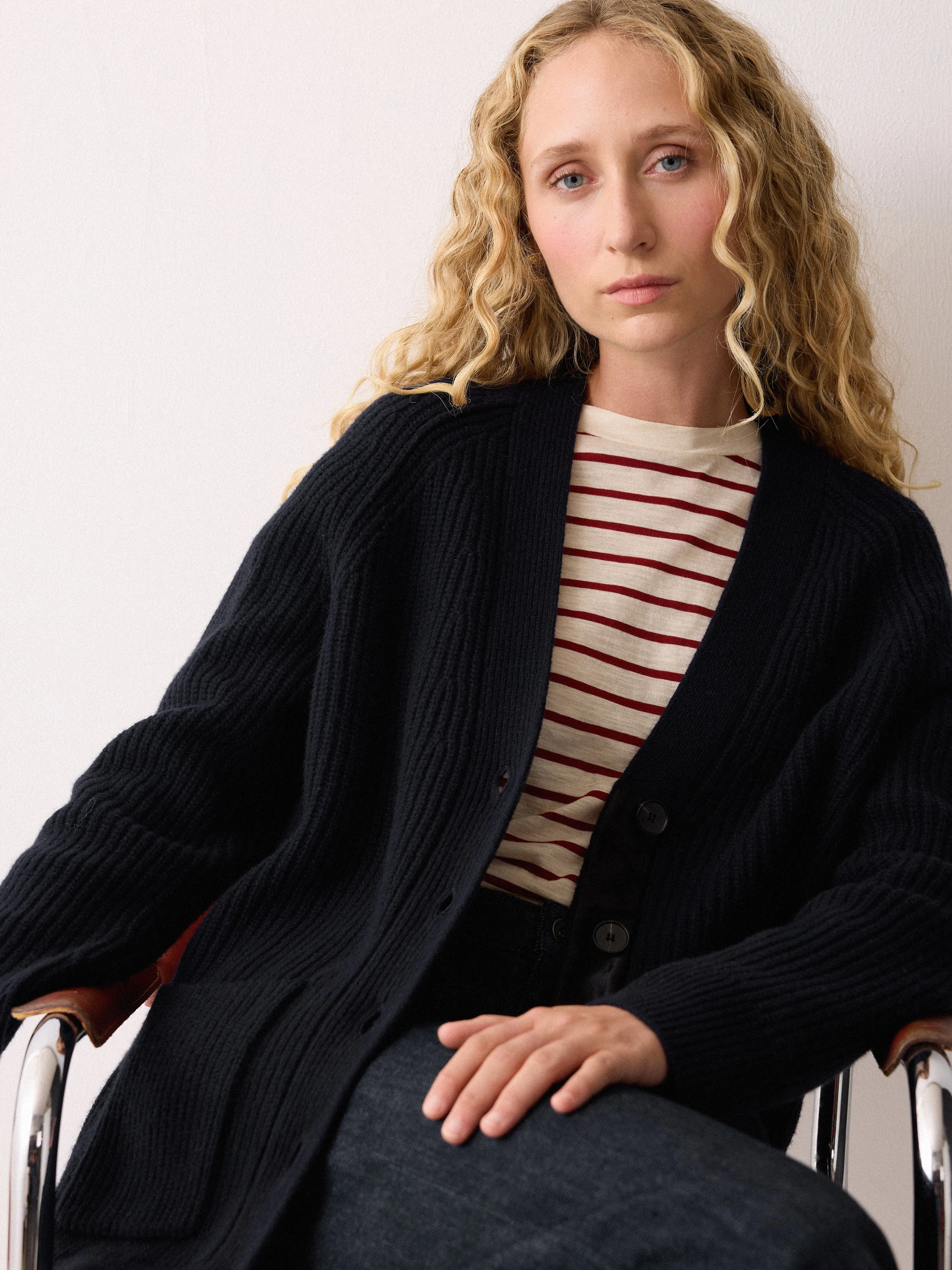 Fishermans Rib Merino Cardigan | Navy sold by Jigsaw product image thumbnail 3