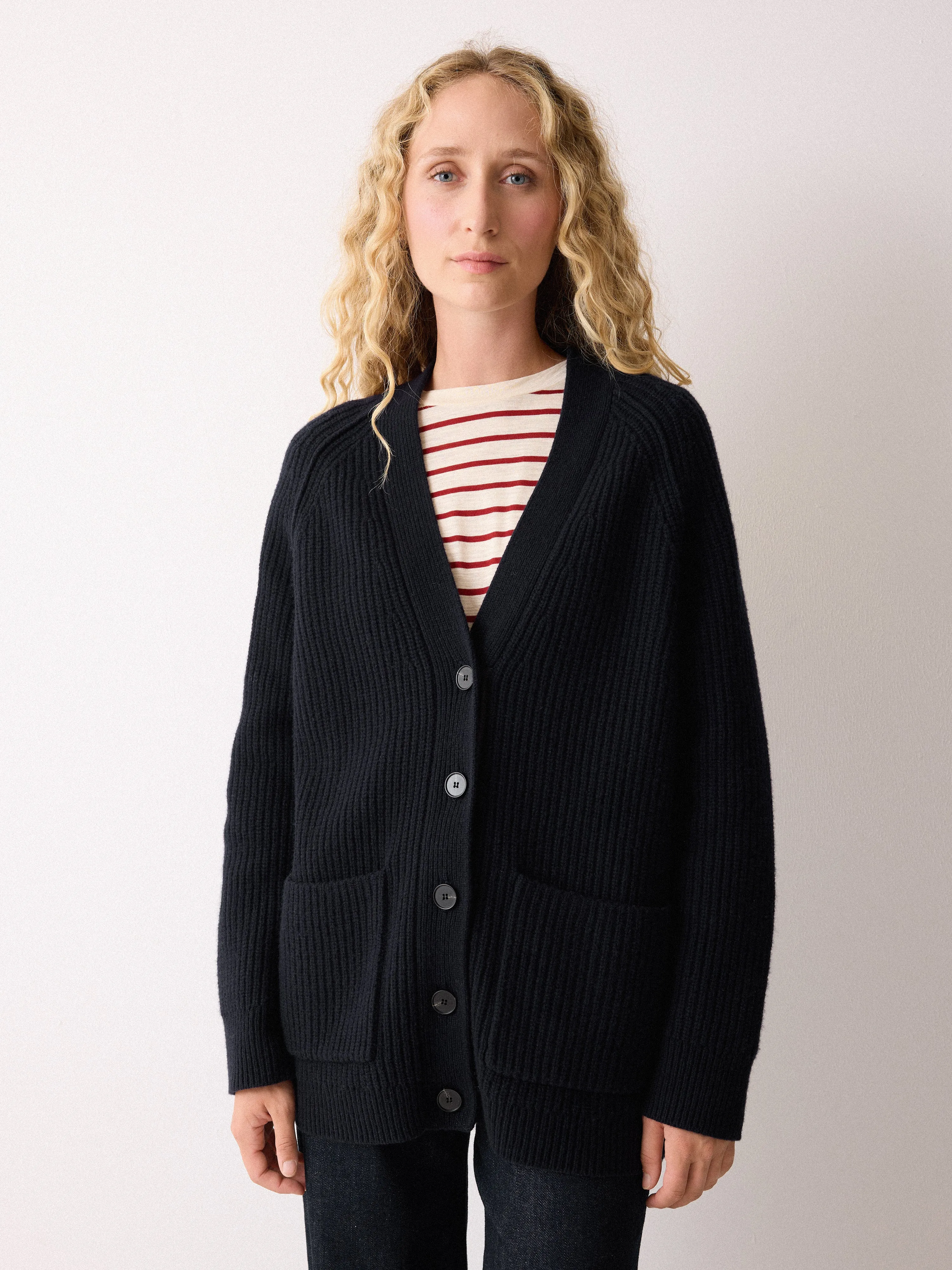 Fishermans Rib Merino Cardigan | Navy sold by Jigsaw product image thumbnail 4