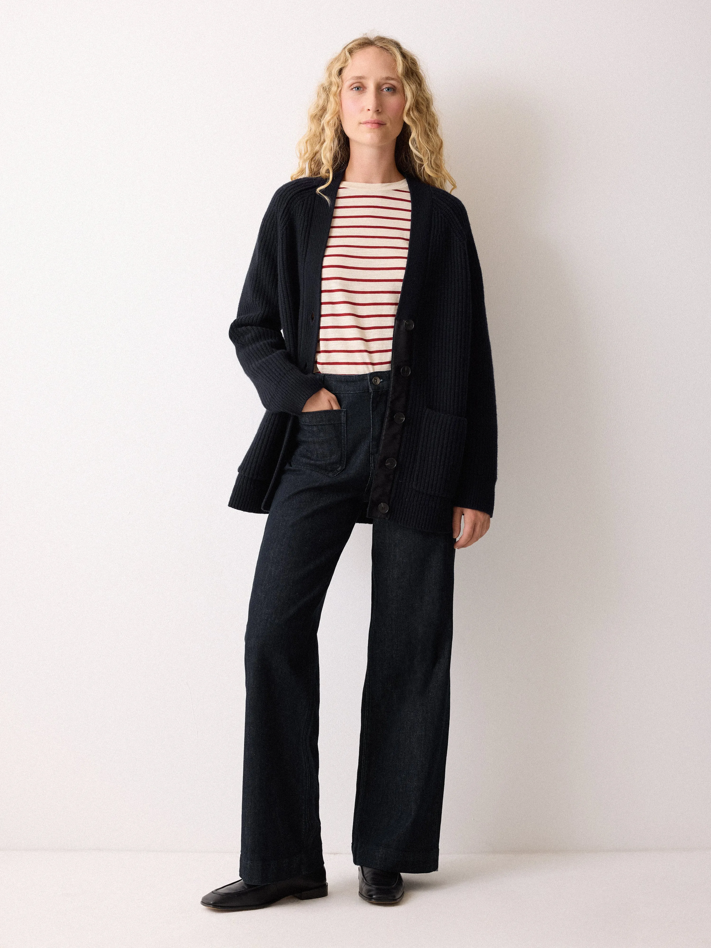 Fishermans Rib Merino Cardigan | Navy sold by Jigsaw