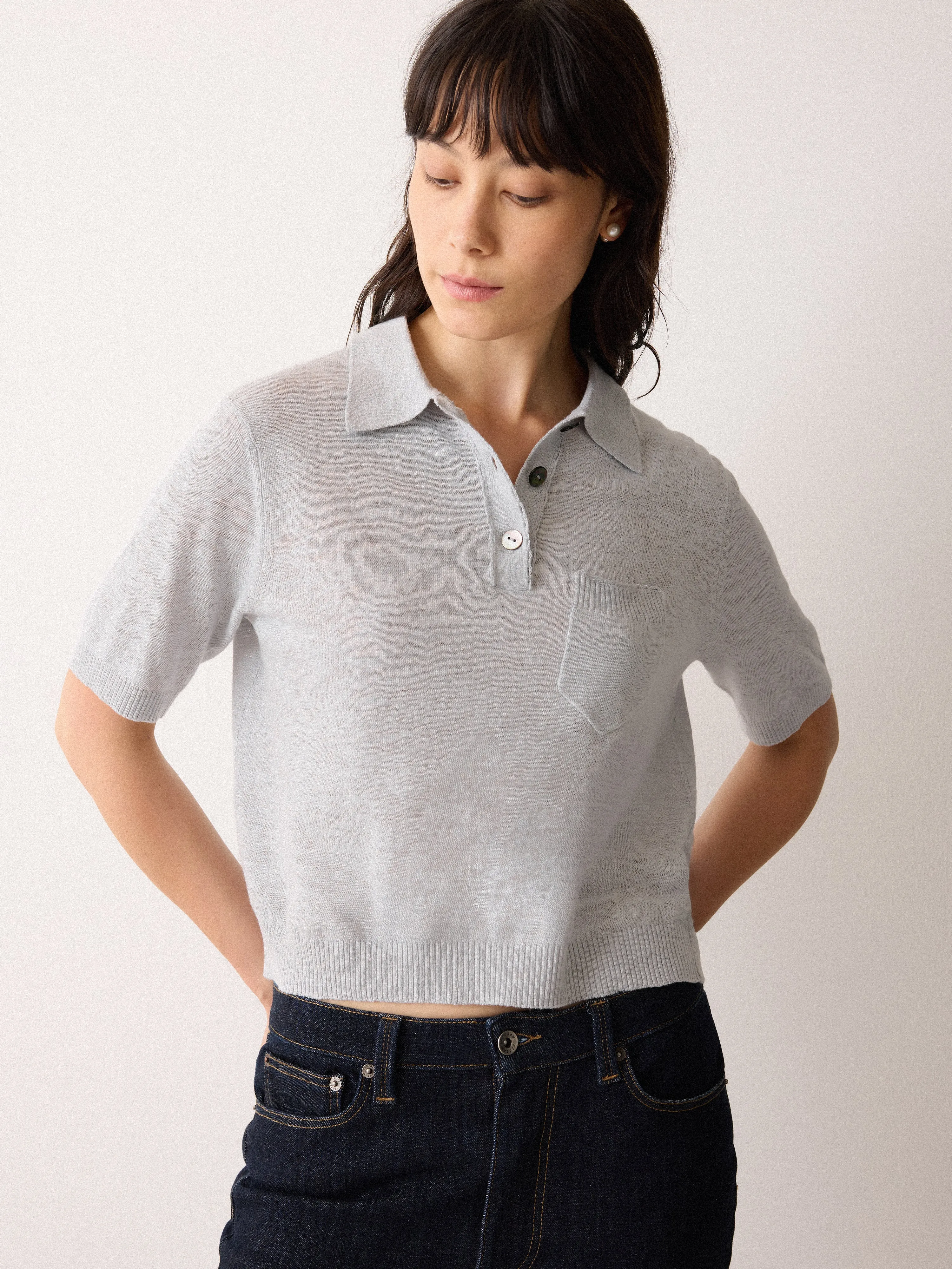 Linen Cotton Polo | Blue sold by Jigsaw product image thumbnail 3