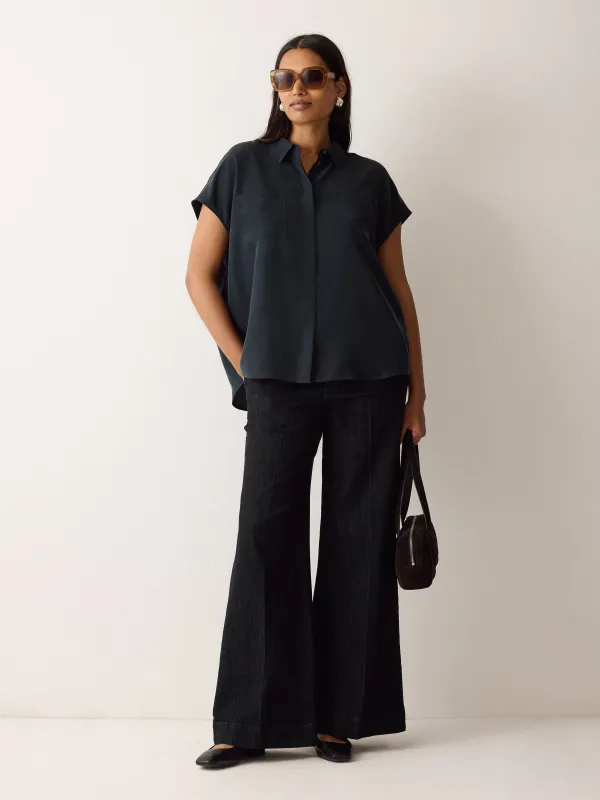 Short Sleeve Silk Shirt | Navy sold by Jigsaw