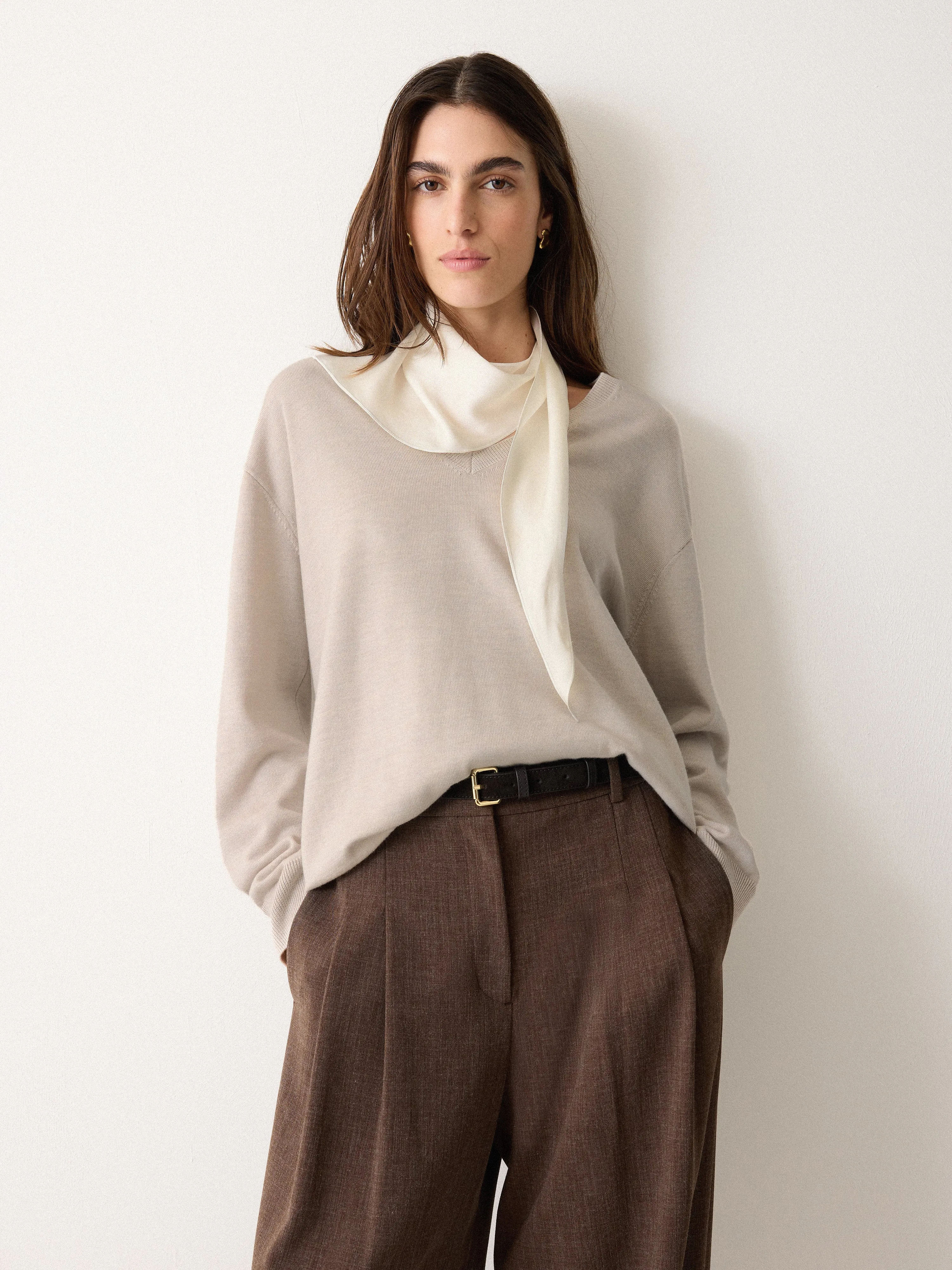 Silk Scarf Merino Jumper | Cream sold by Jigsaw product image thumbnail 5