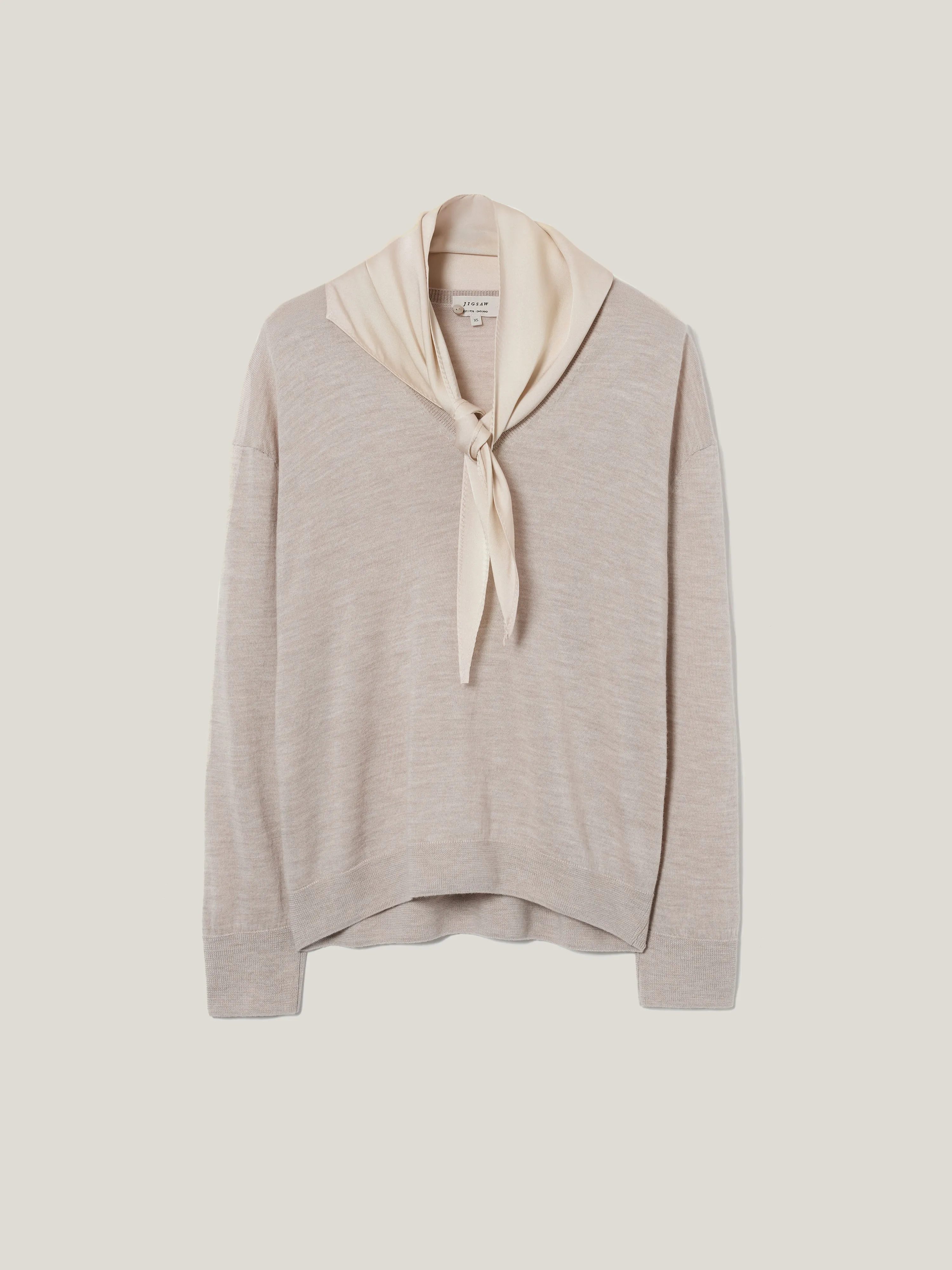 Silk Scarf Merino Jumper | Cream sold by Jigsaw product image thumbnail 3