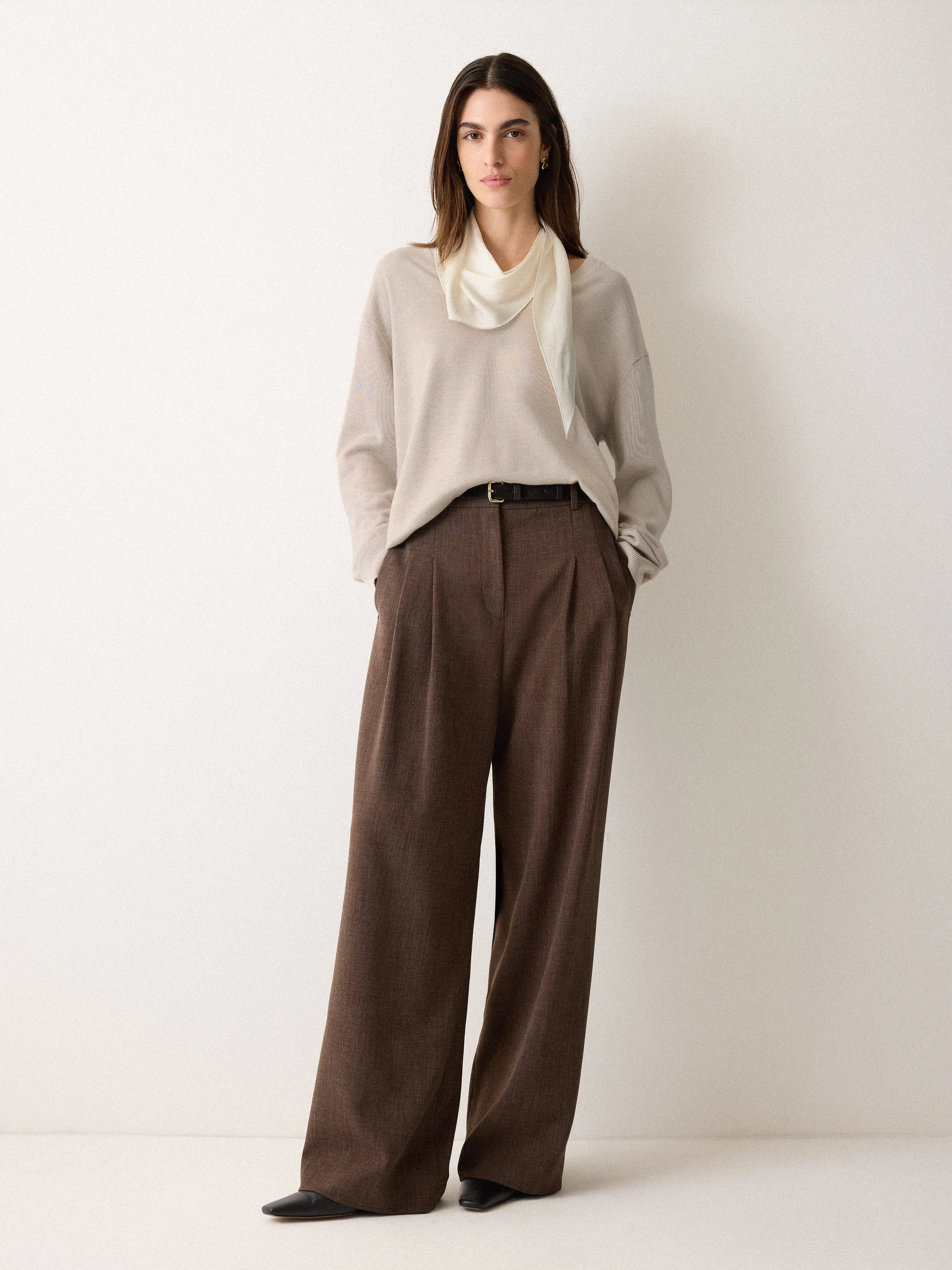 Silk Scarf Merino Jumper | Cream sold by Jigsaw