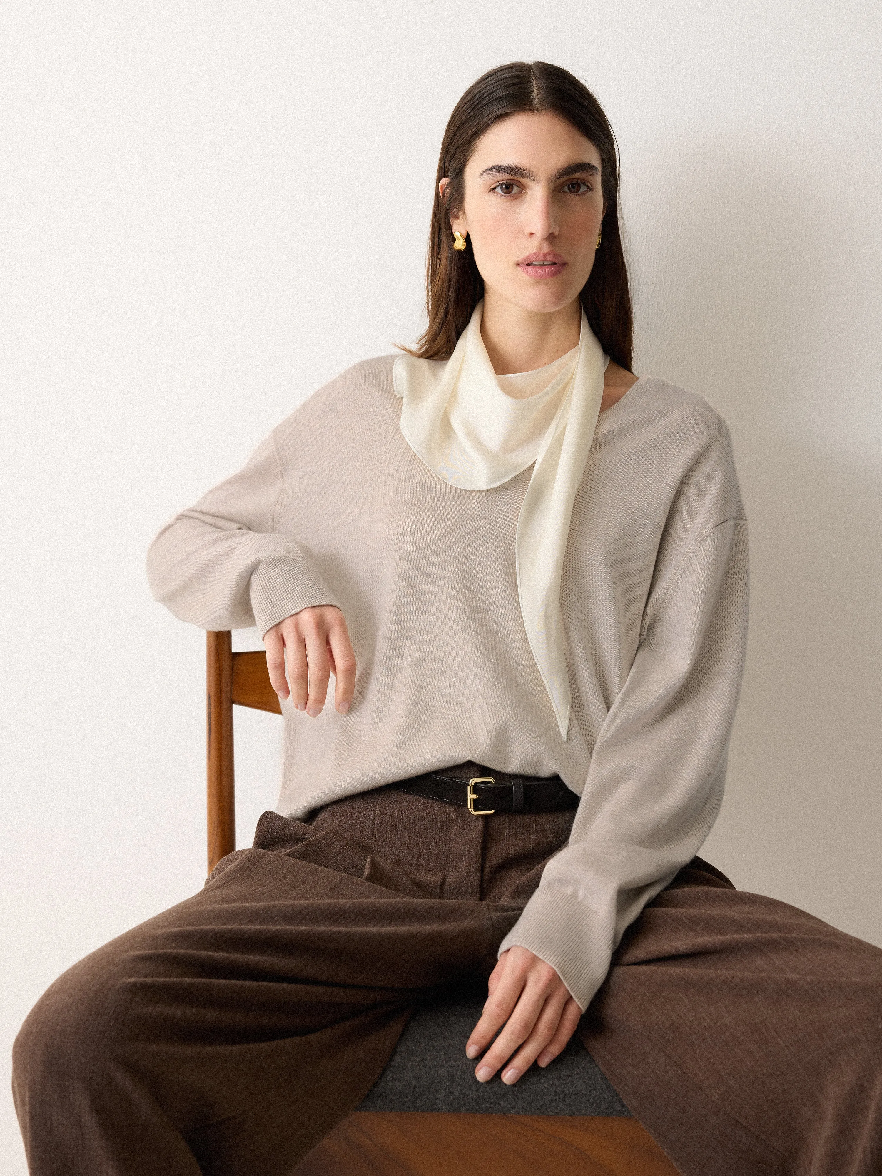 Silk Scarf Merino Jumper | Cream sold by Jigsaw product image thumbnail 2
