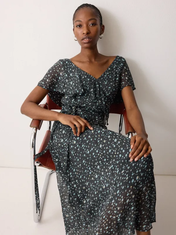 Polka Dot Chiffon Dress | Grey sold by Jigsaw