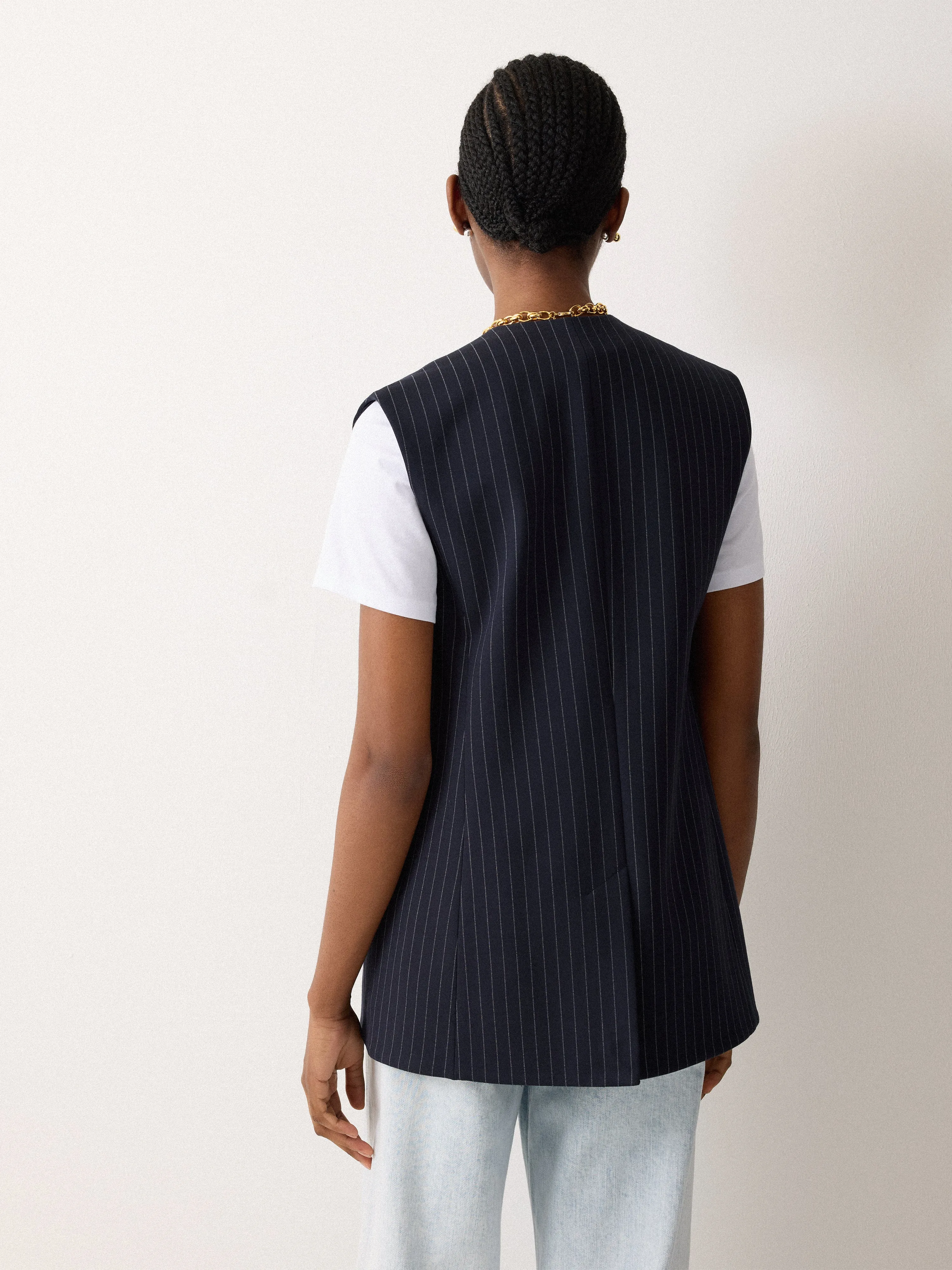 Ponte Pinstripe Waistcoat | Navy sold by Jigsaw product image thumbnail 4