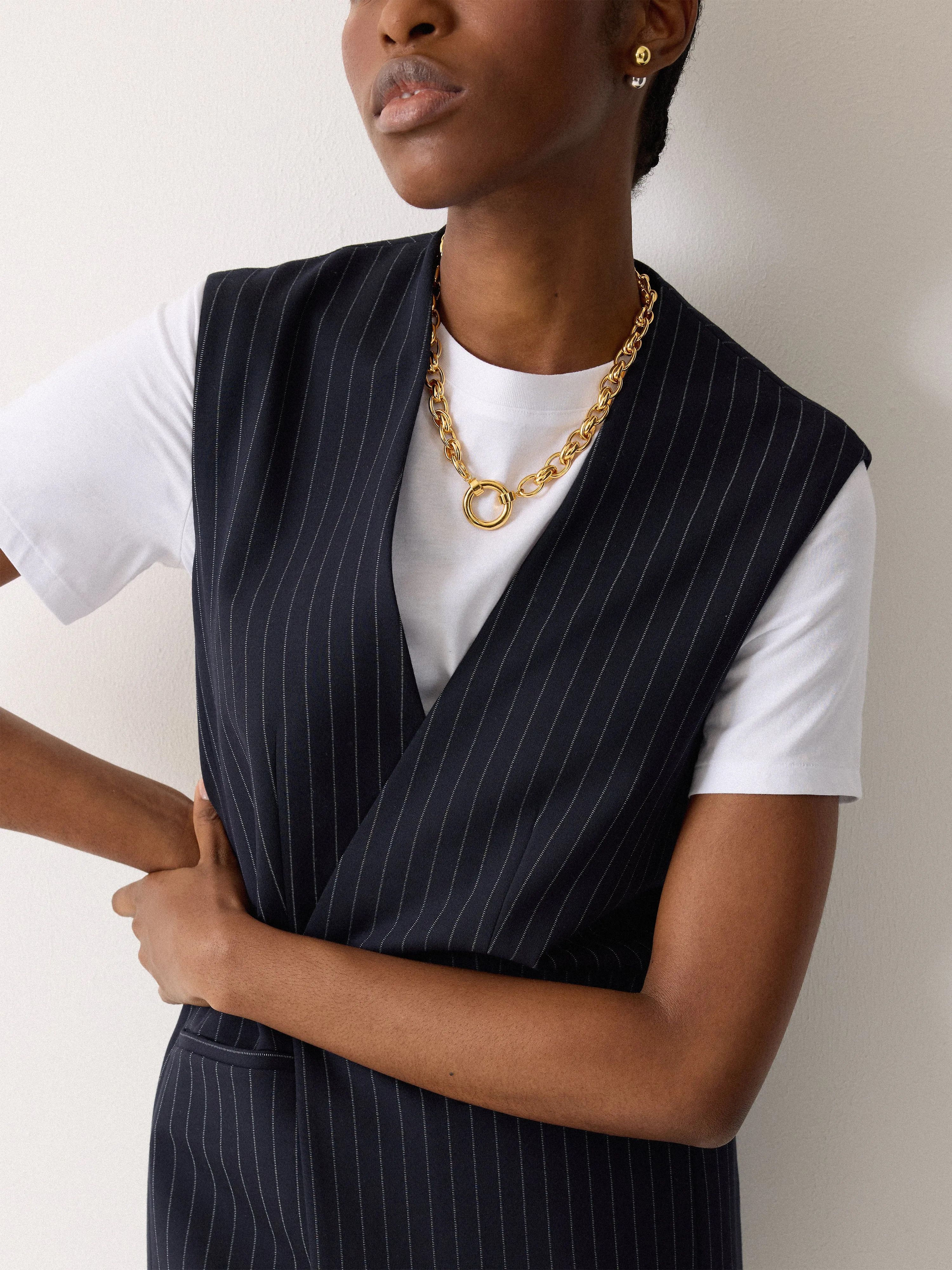Ponte Pinstripe Waistcoat | Navy sold by Jigsaw product image thumbnail 3