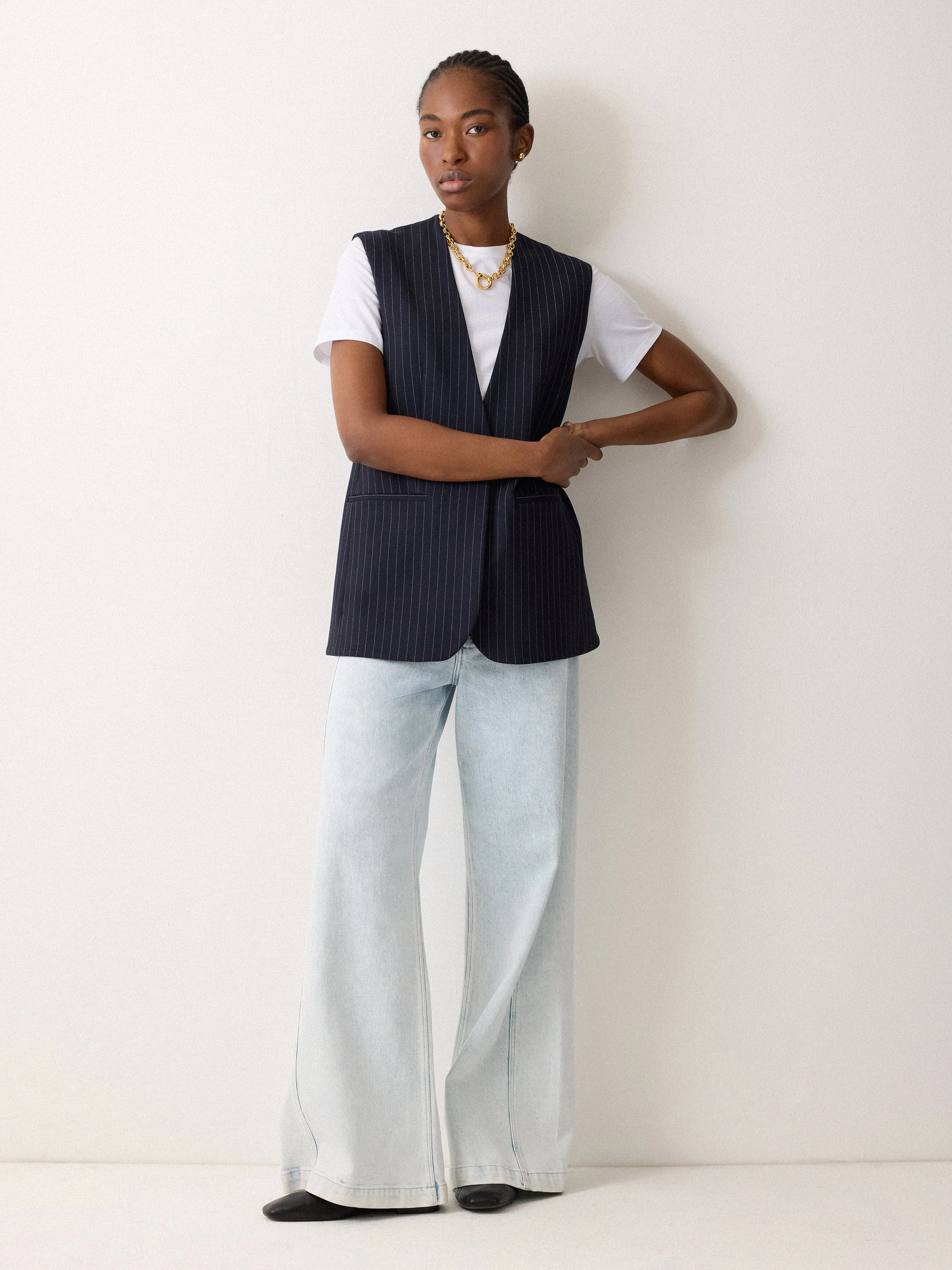 Ponte Pinstripe Waistcoat | Navy sold by Jigsaw product image thumbnail 2