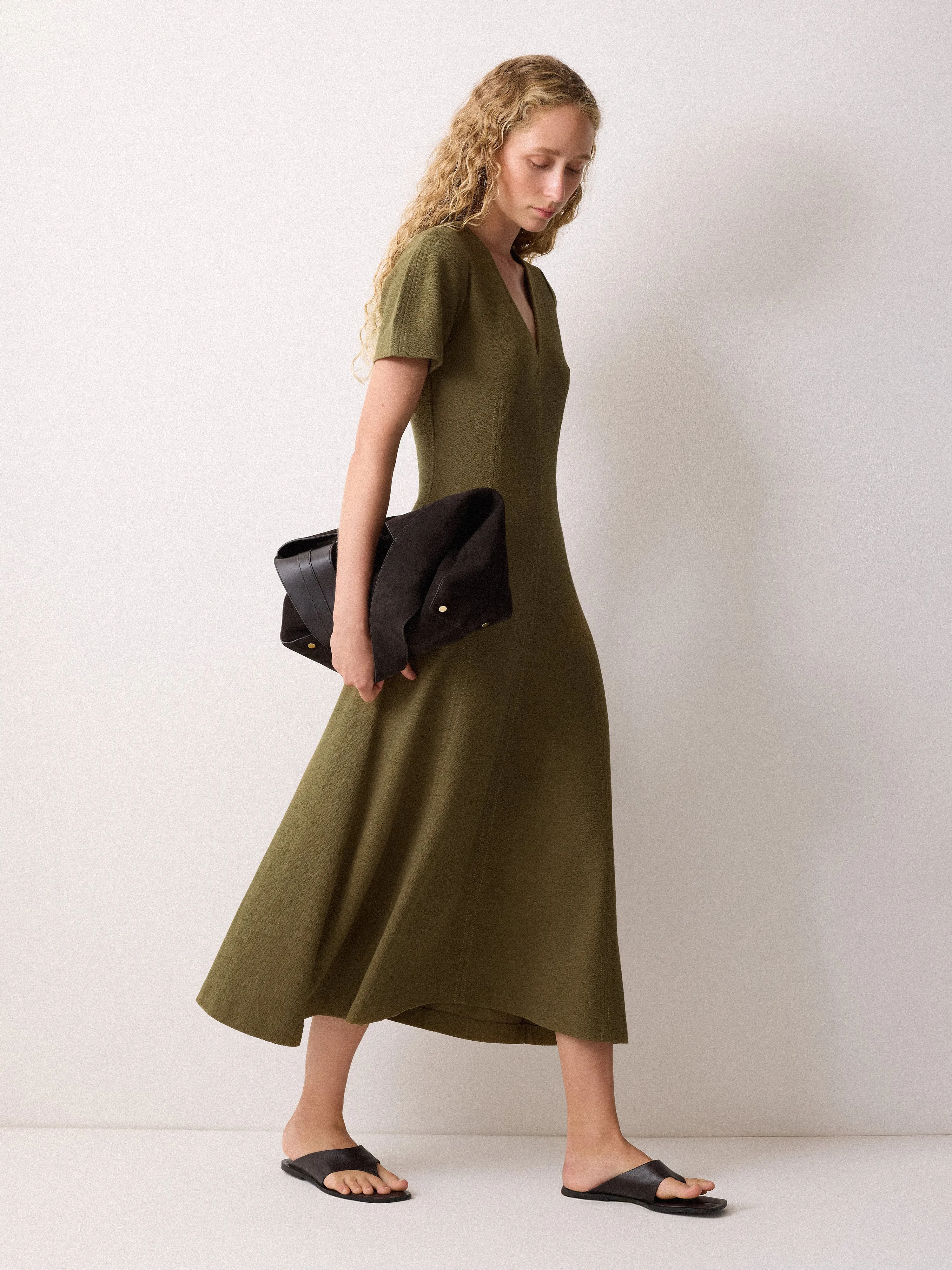 Curved Sleeve Midi Dress | Khaki sold by Jigsaw product image thumbnail 5