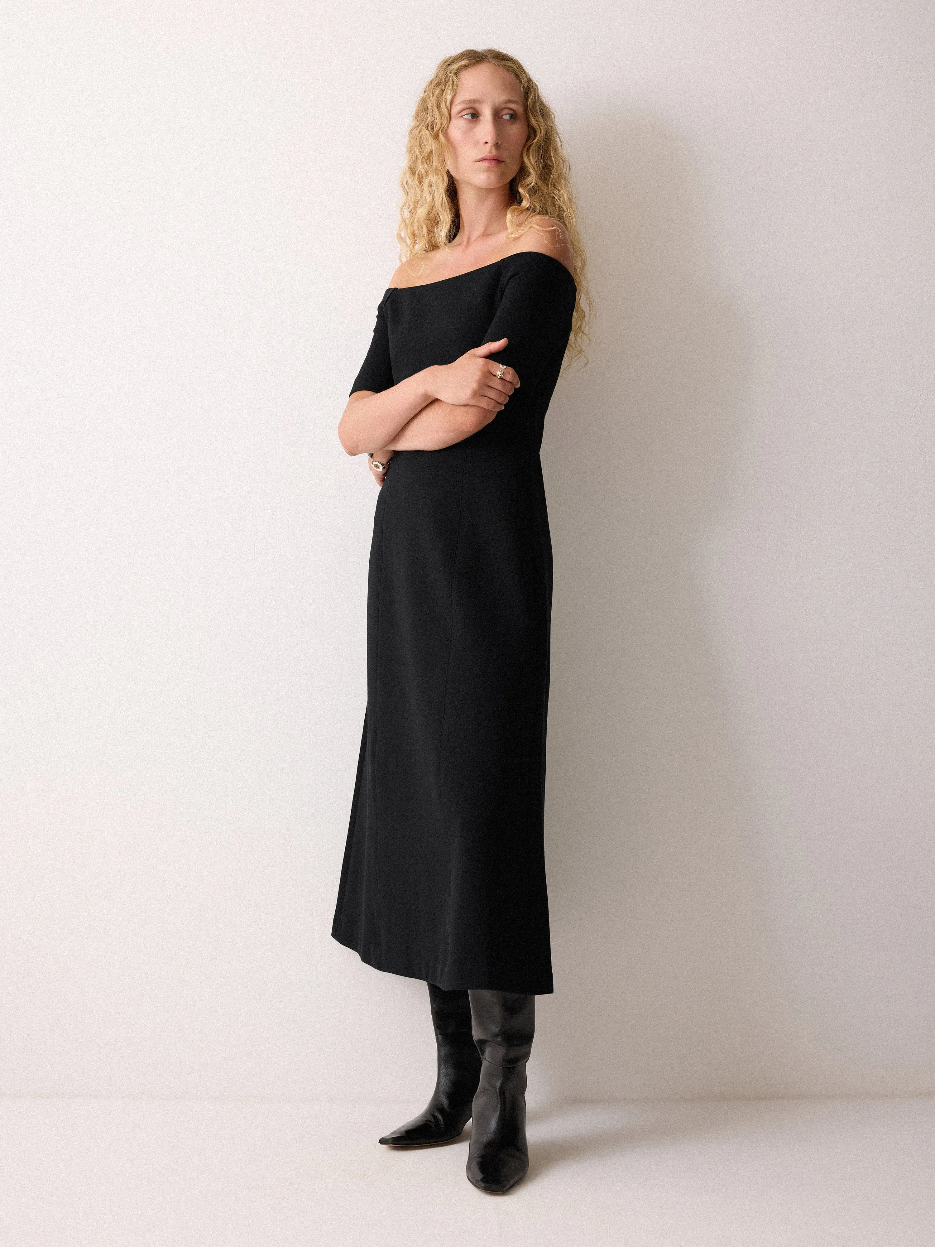 Off Shoulder Crepe Dress | Black sold by Jigsaw product image thumbnail 3