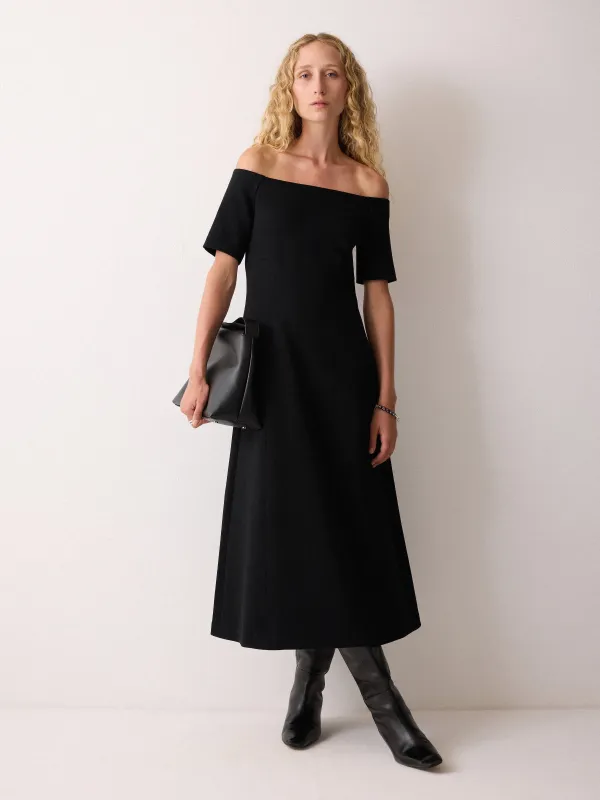 Off Shoulder Crepe Dress | Black sold by Jigsaw