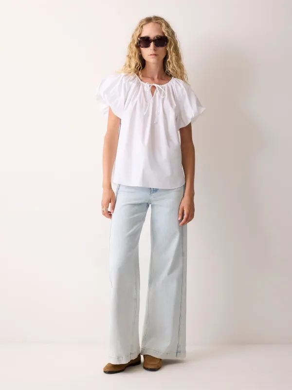 Cotton Puff Sleeve Top | White sold by Jigsaw
