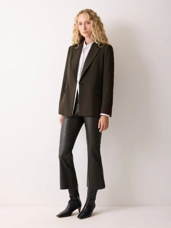 Stretch Leather Kick Flare Trousers | Chocolate sold by Jigsaw