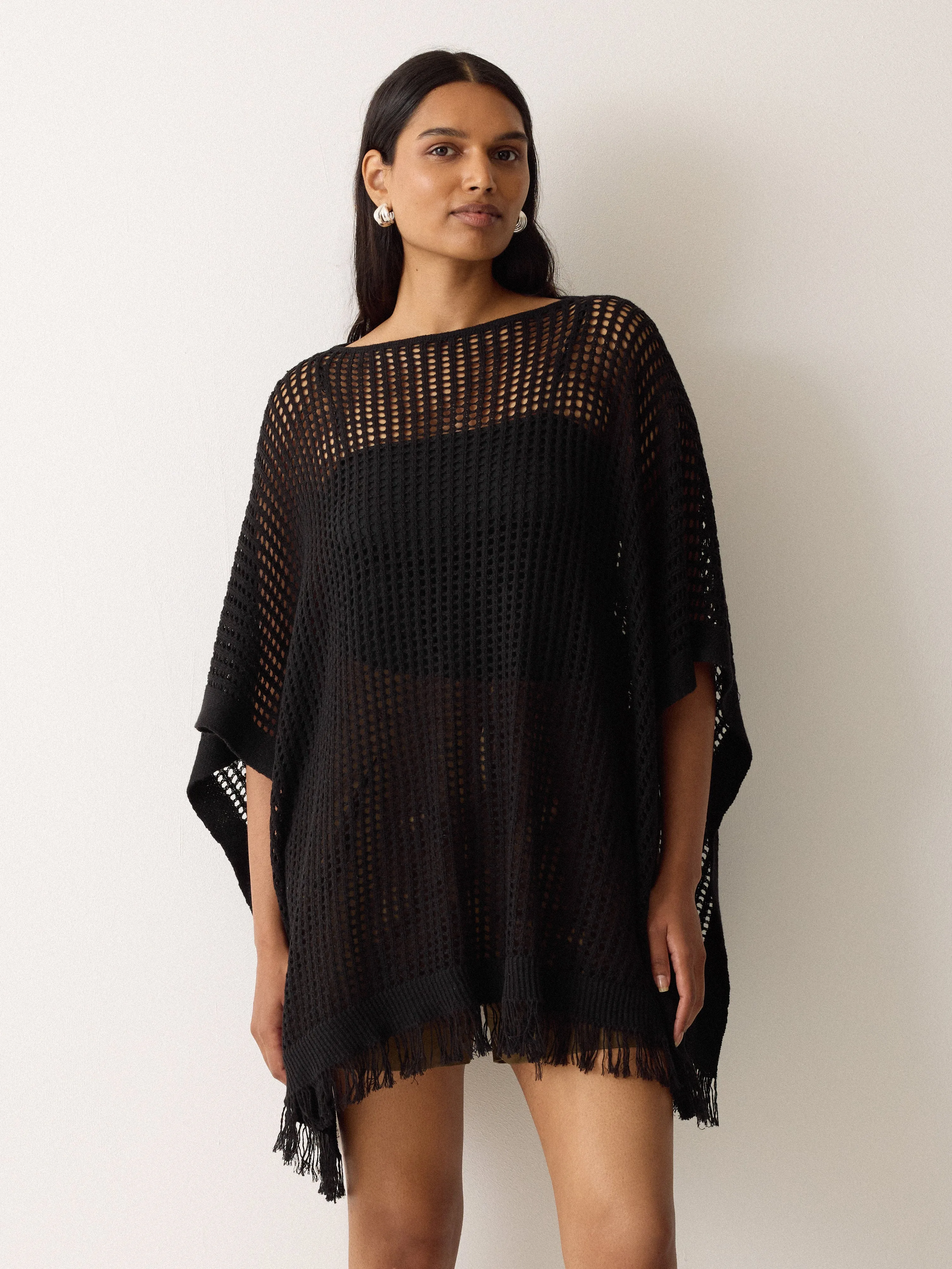 Linen Blend Open Stitch Poncho | Black sold by Jigsaw product image thumbnail 4