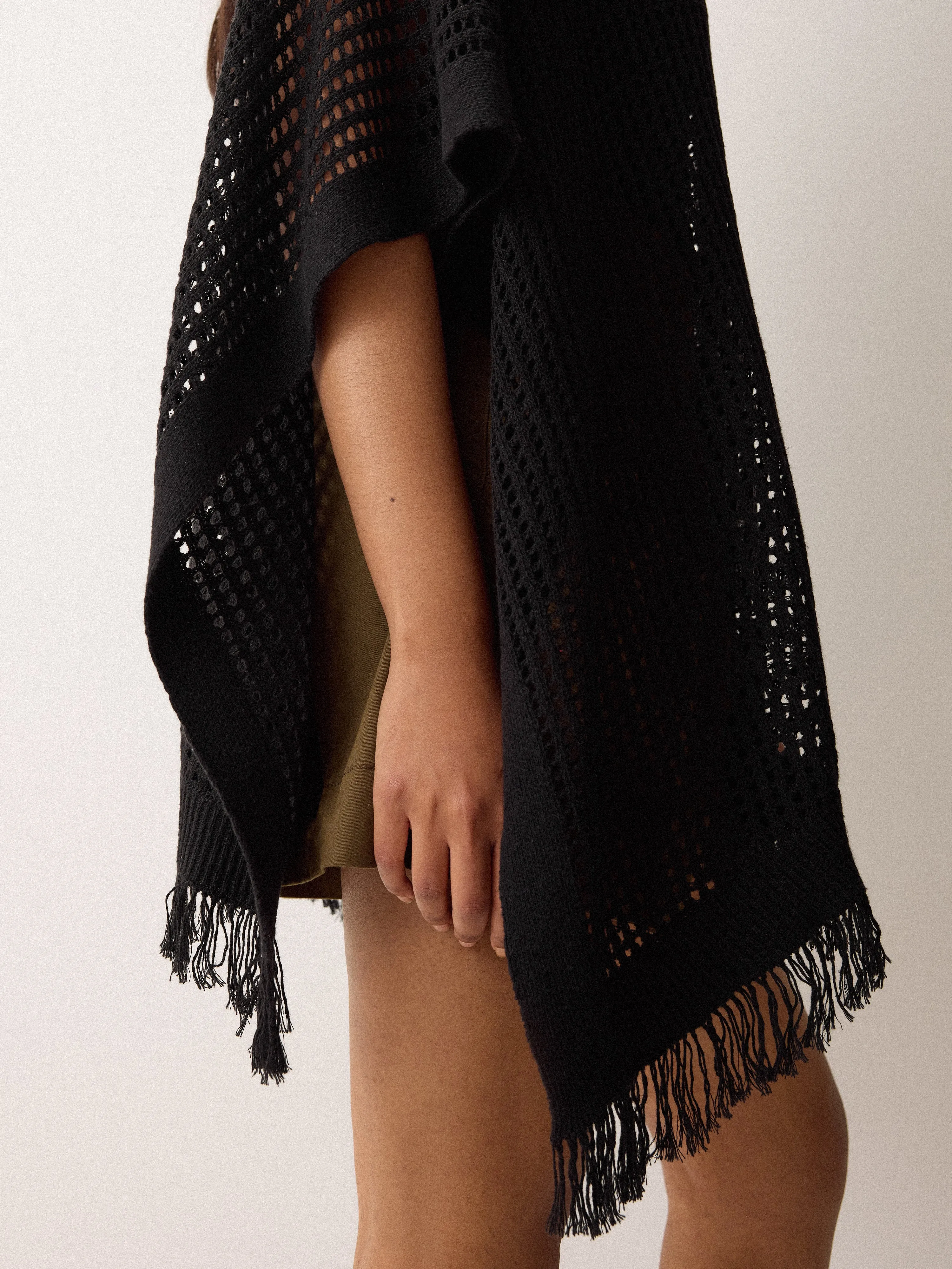 Linen Blend Open Stitch Poncho | Black sold by Jigsaw product image thumbnail 3