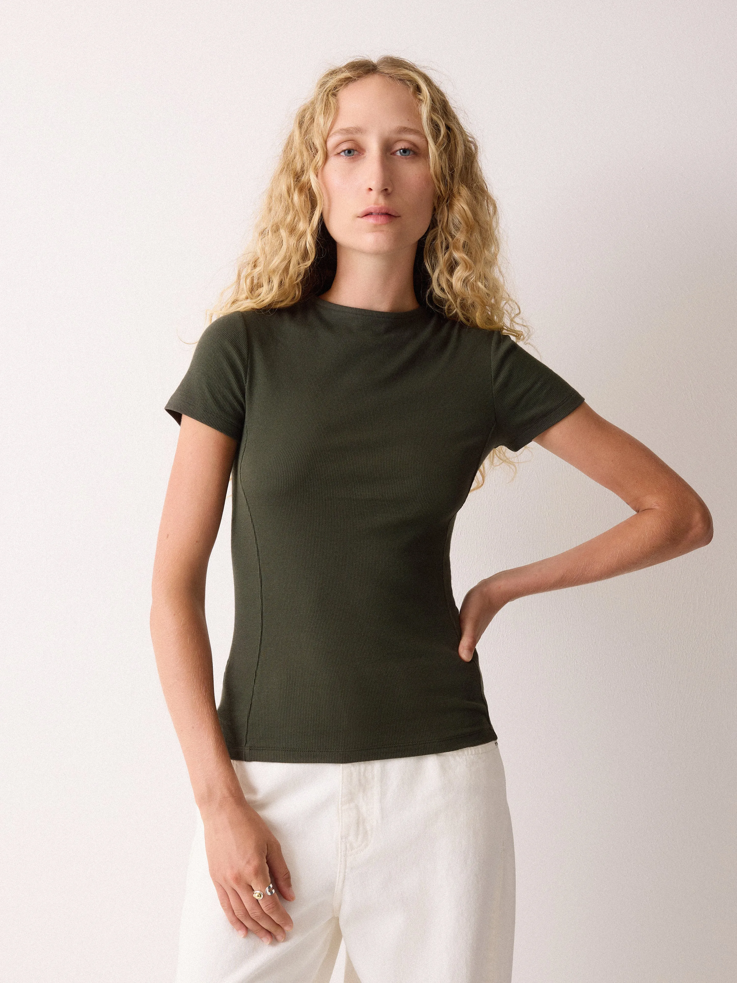 High Neck Seam Detail Top | Khaki sold by Jigsaw product image thumbnail 3