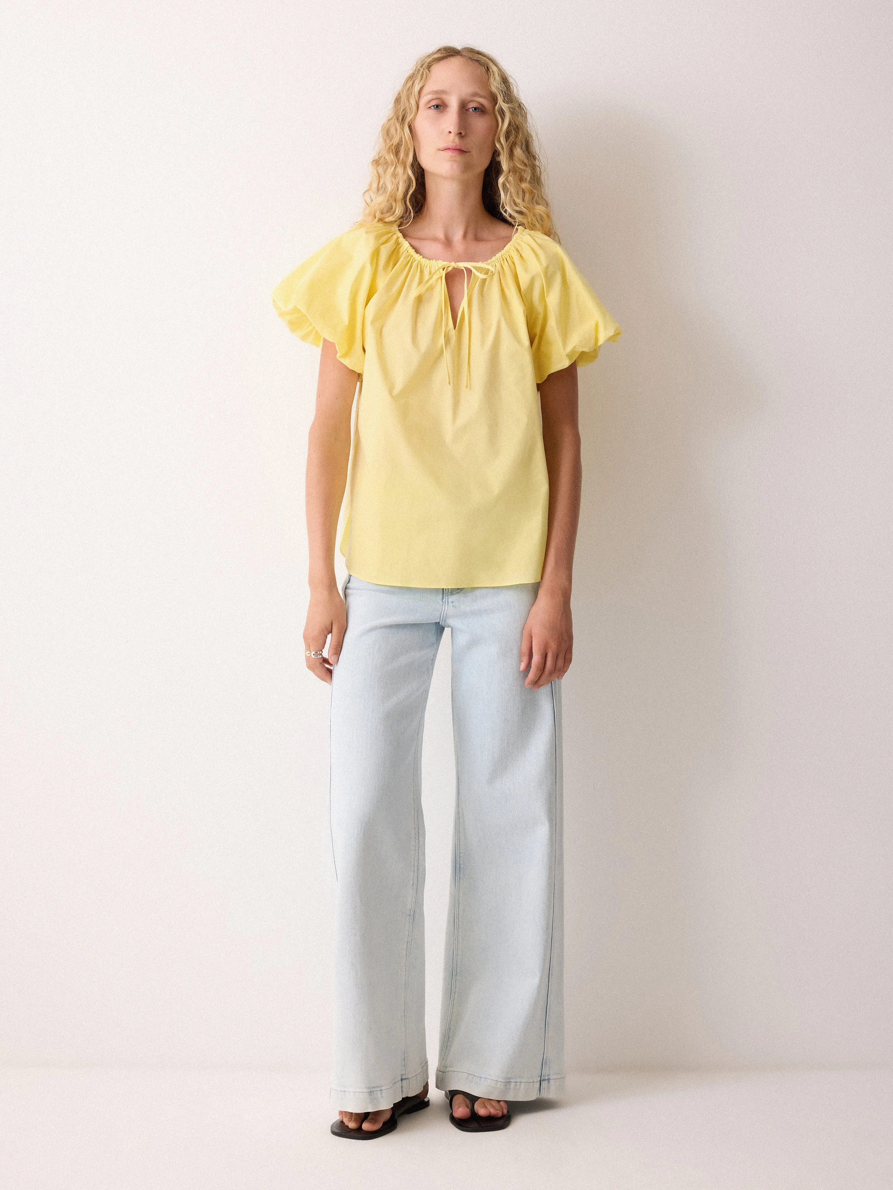 Cotton Puff Sleeve Top | Yellow sold by Jigsaw