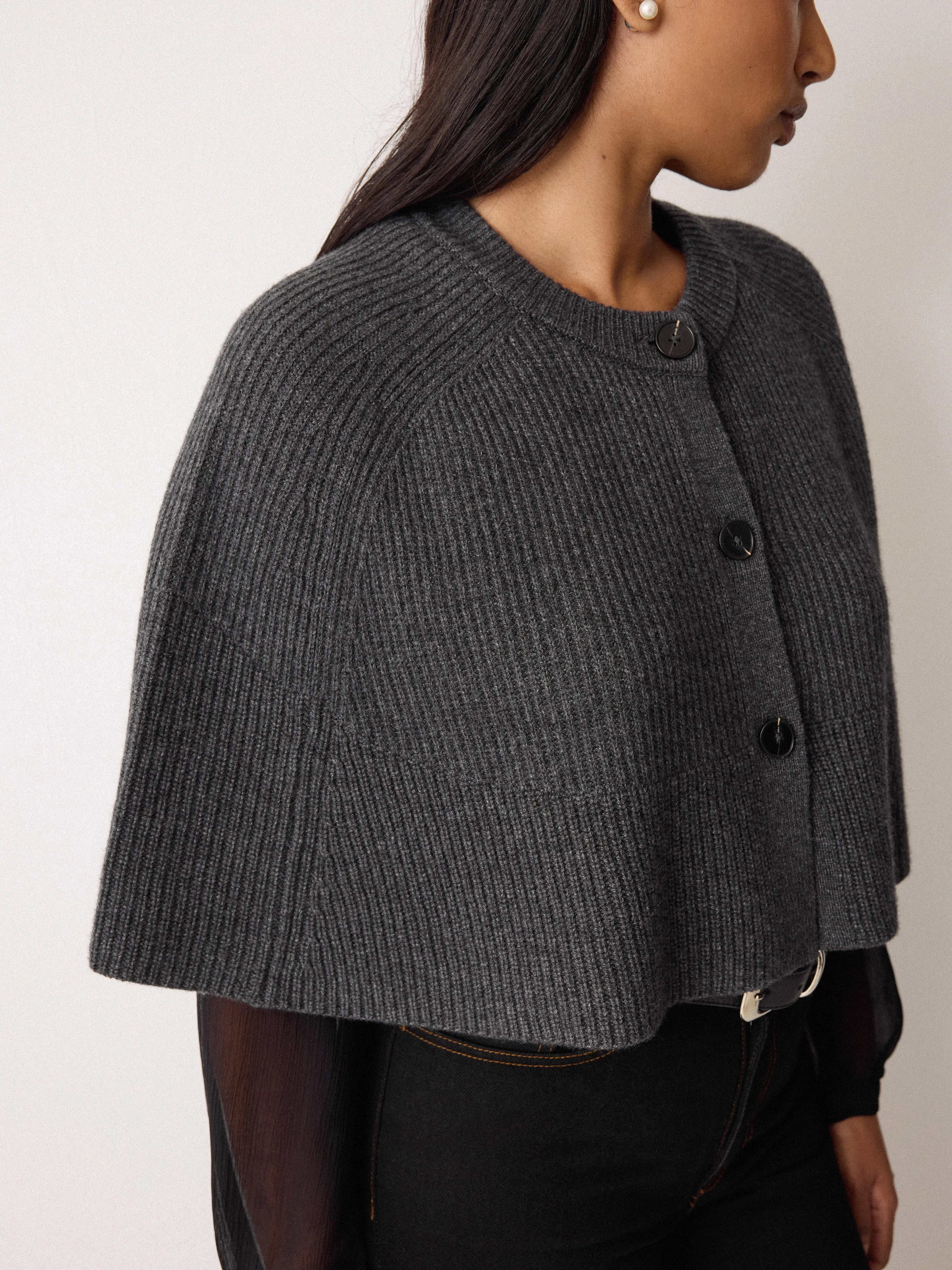 Wool Cashmere Blend Cape | Charcoal sold by Jigsaw product image thumbnail 3