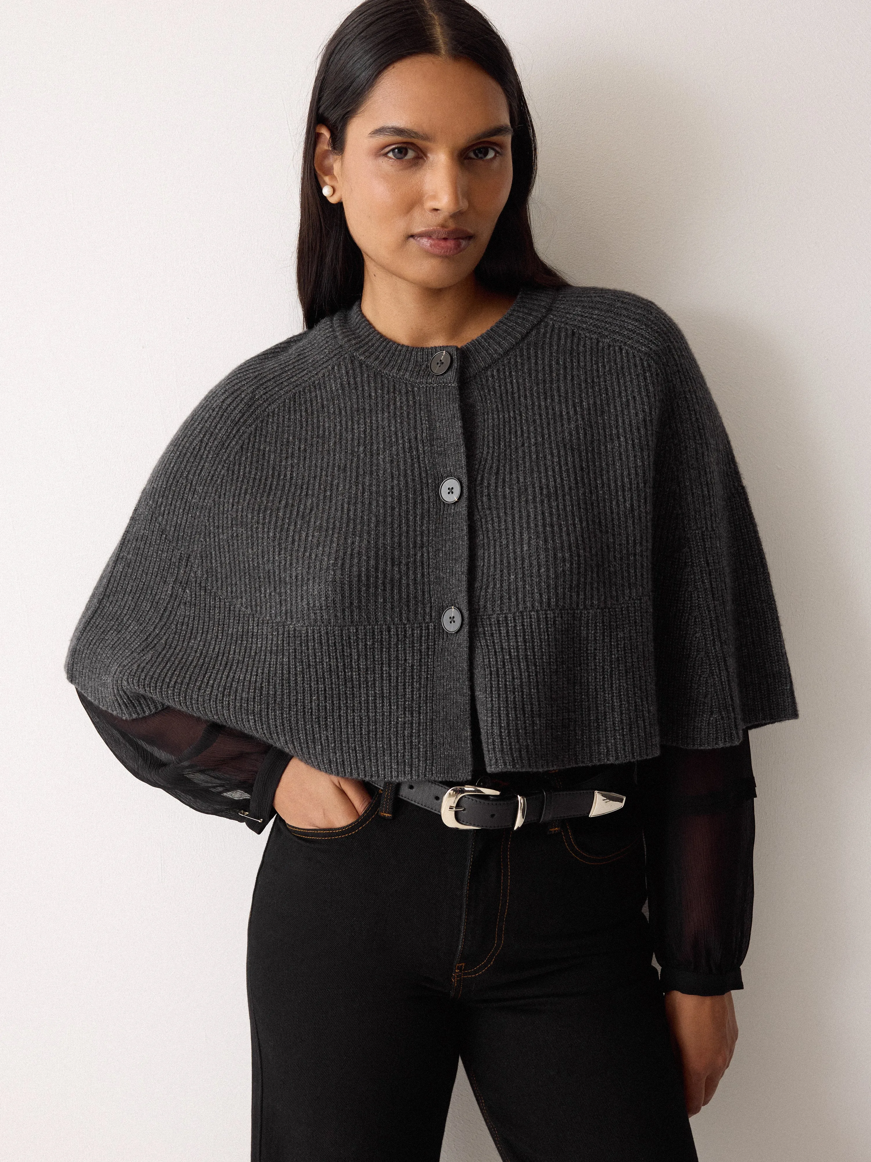 Wool Cashmere Blend Cape | Charcoal sold by Jigsaw product image thumbnail 2