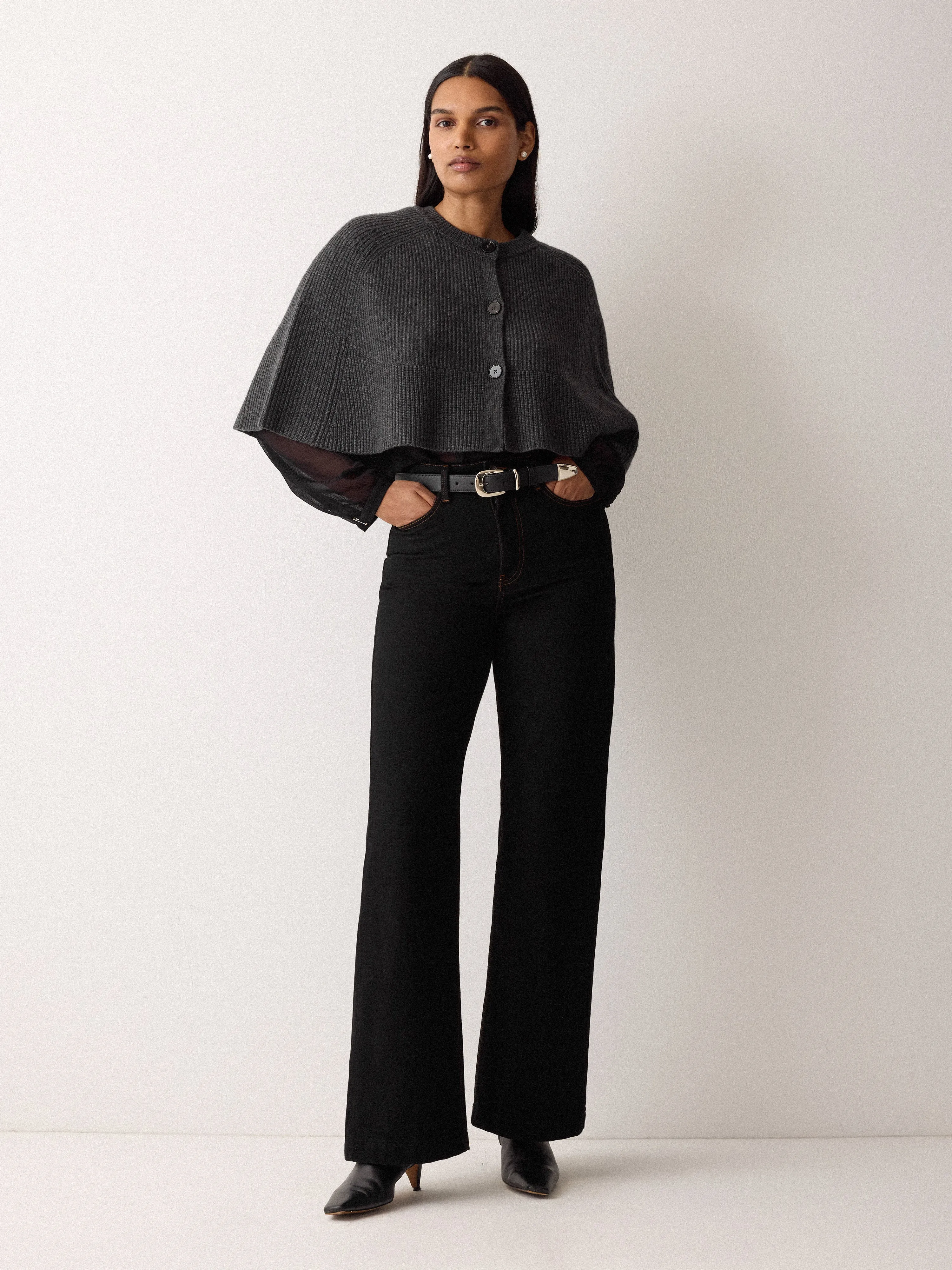 Wool Cashmere Blend Cape | Charcoal sold by Jigsaw