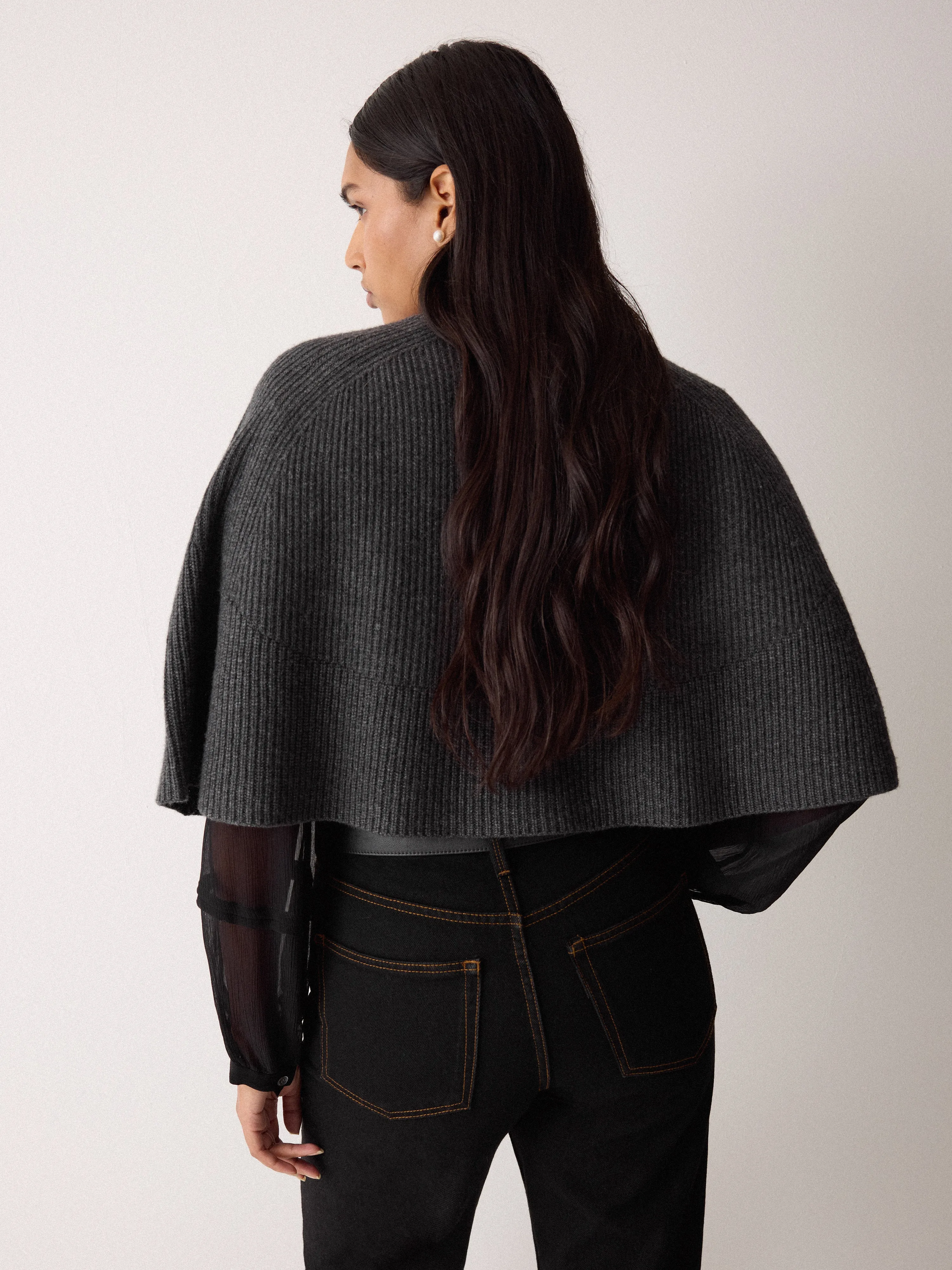 Wool Cashmere Blend Cape | Charcoal sold by Jigsaw product image thumbnail 4