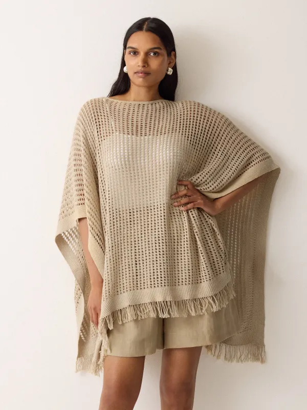 Linen Blend Open Stitch Poncho | Neutral sold by Jigsaw