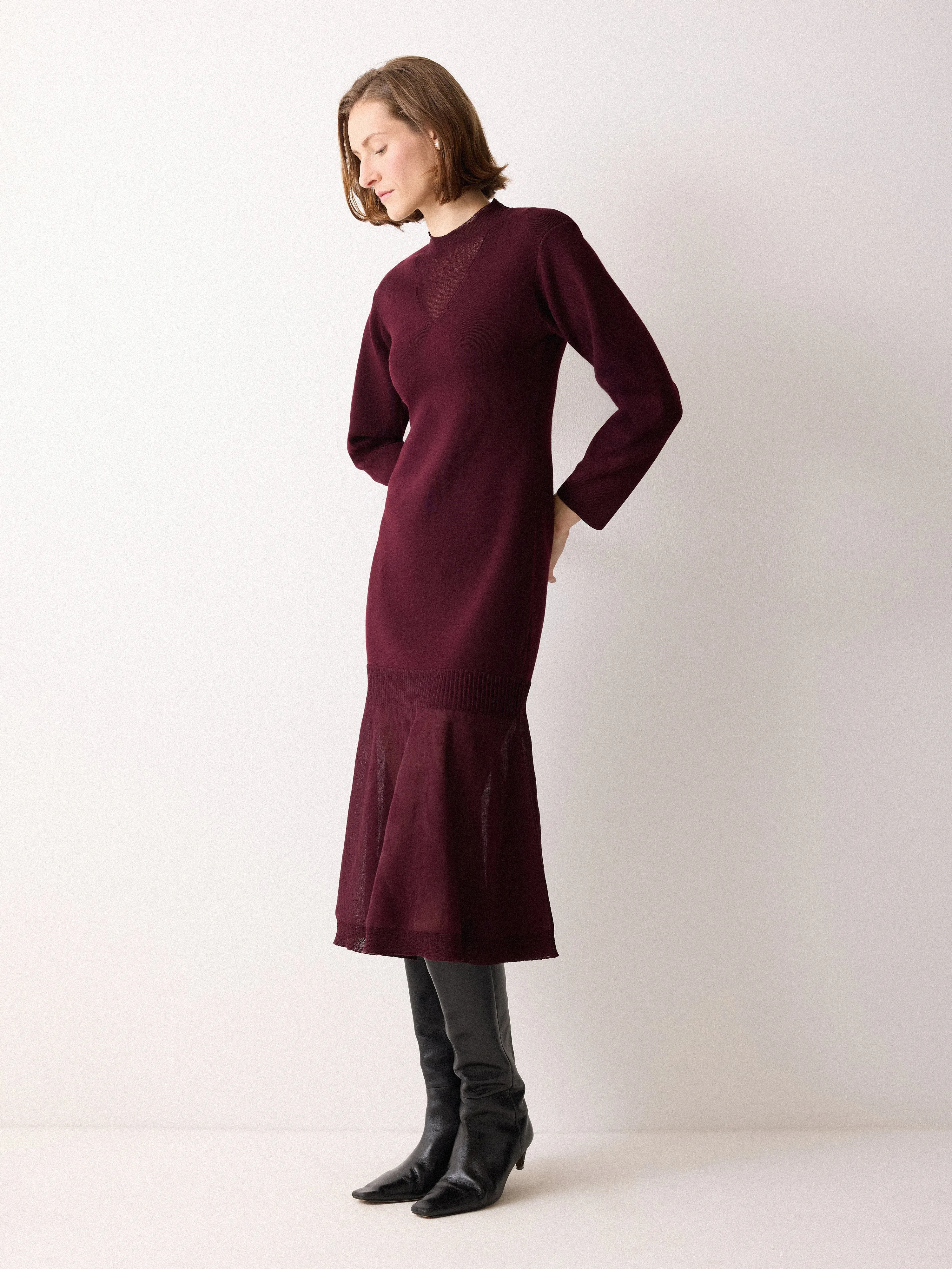 Sheer Panel Knit Dress | Burgundy sold by Jigsaw product image thumbnail 3