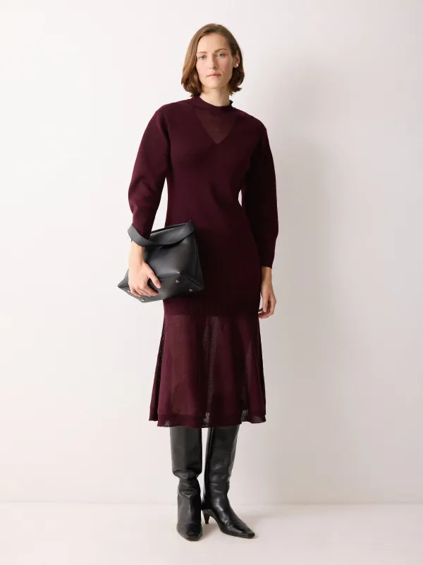Sheer Panel Knit Dress | Burgundy sold by Jigsaw