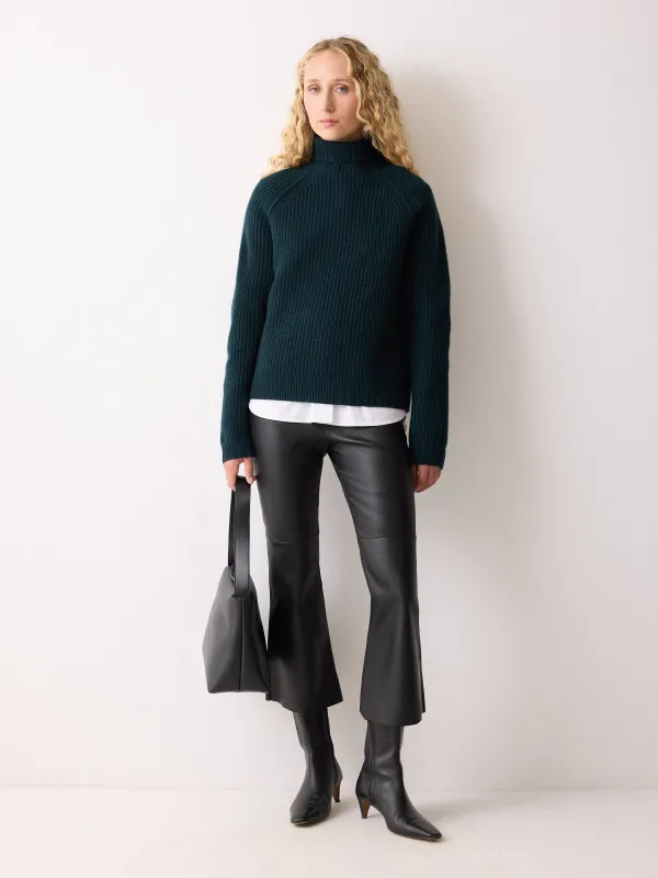 Stretch Leather Kick Flare Trousers | Black sold by Jigsaw