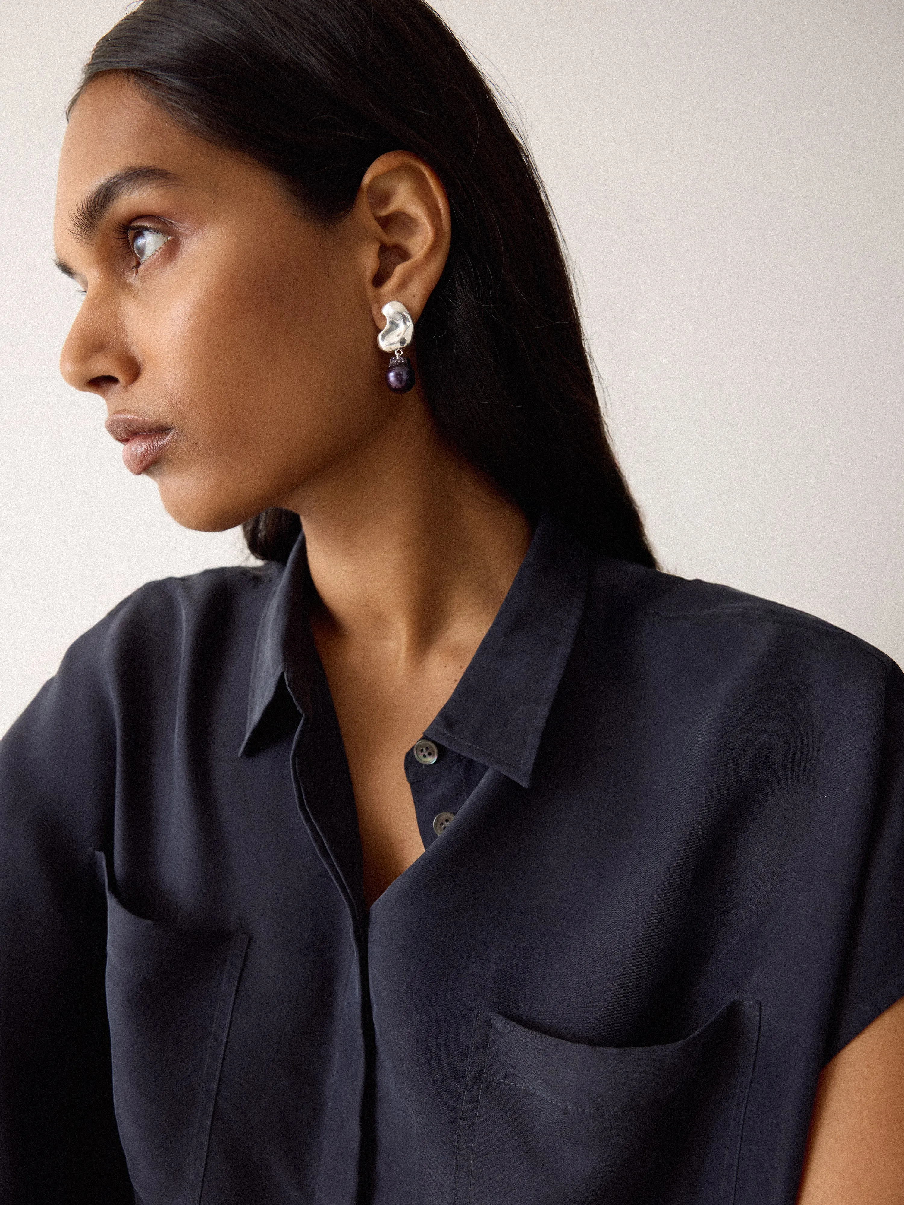 Black Pearl Stud Earring | Silver sold by Jigsaw