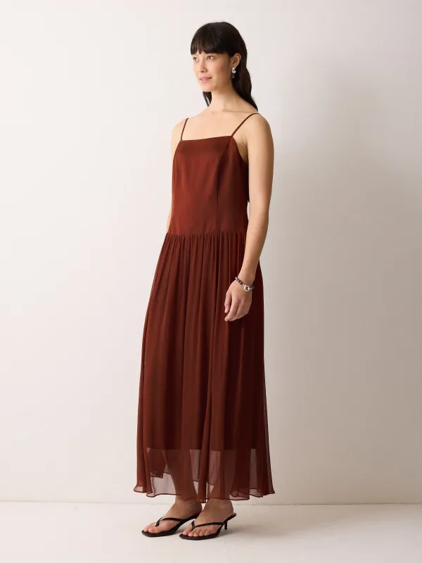 Silk Mix Drop Waist Dress | Brown sold by Jigsaw